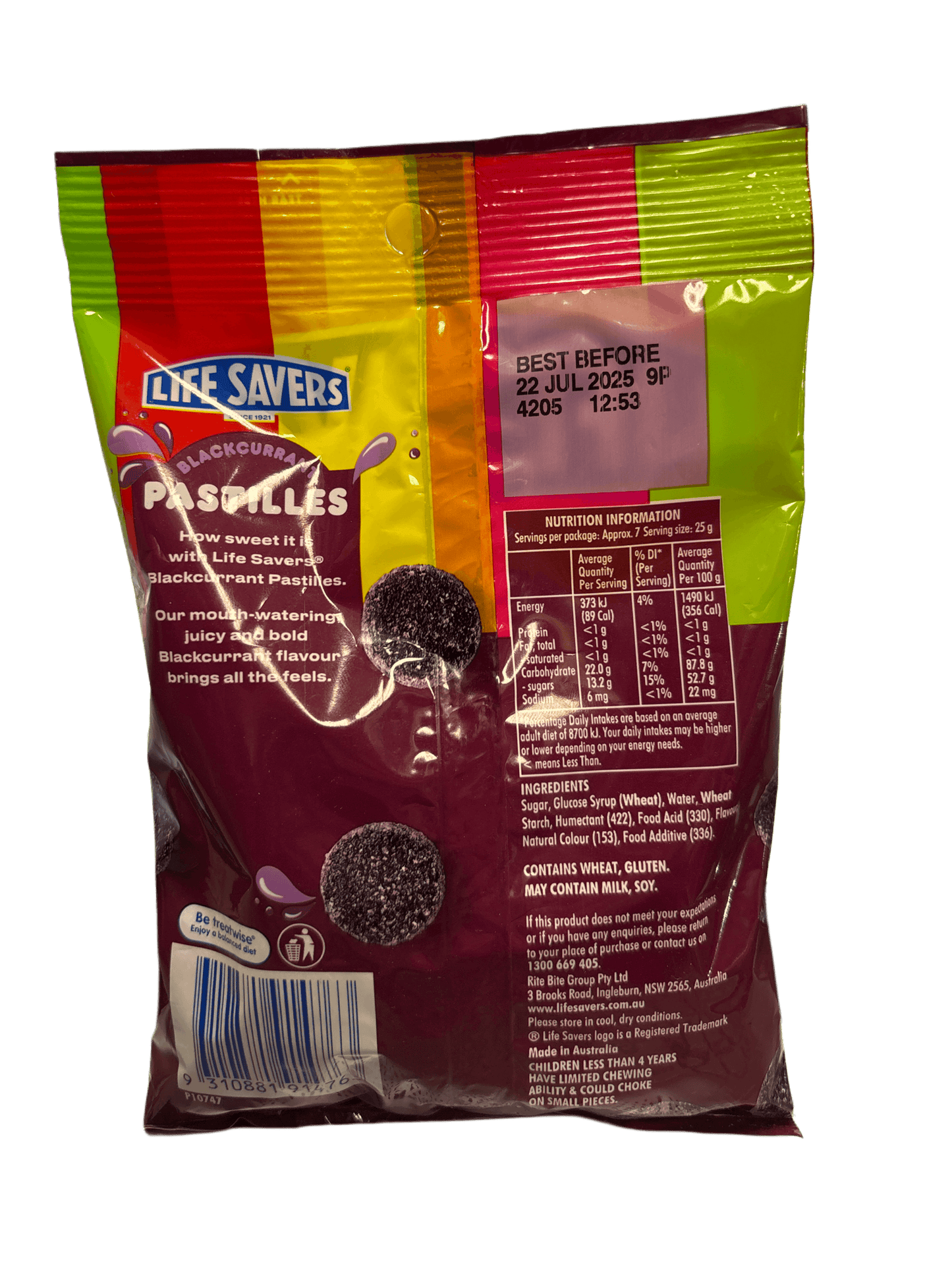 Life Savers Blackcurrant Pastilles Candy Bag 180G - Australia Edition