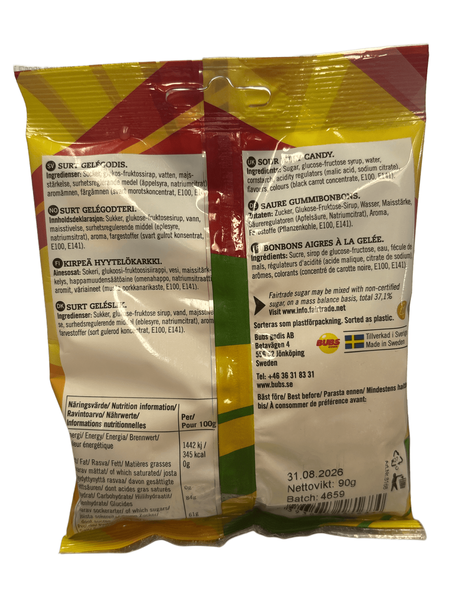 BUBS Godis Sur SKALLE Candy Bag 90G - Sweden Edition