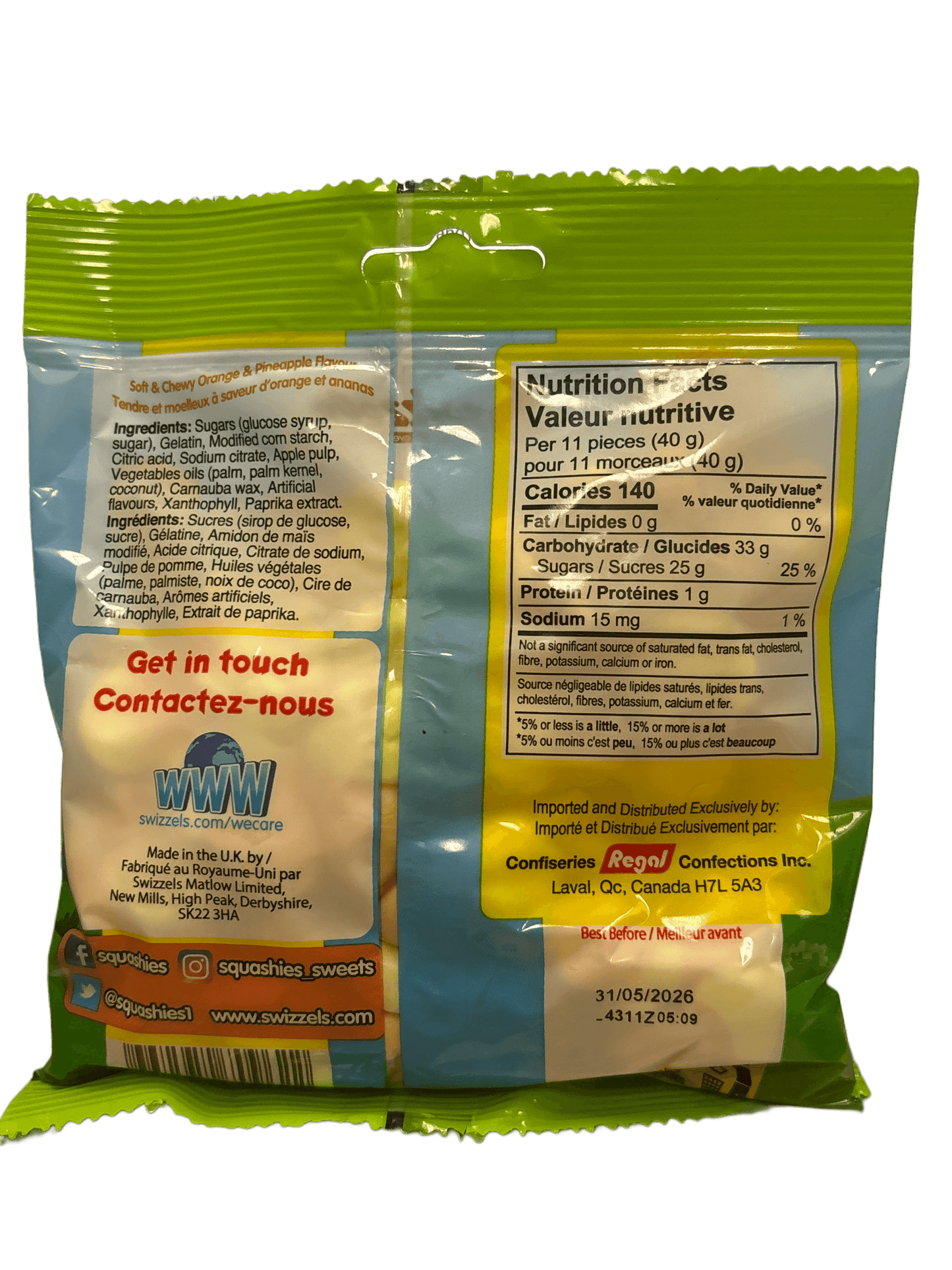 Bolsa de caramelos Squashies de naranja y piña para Pascua 160G