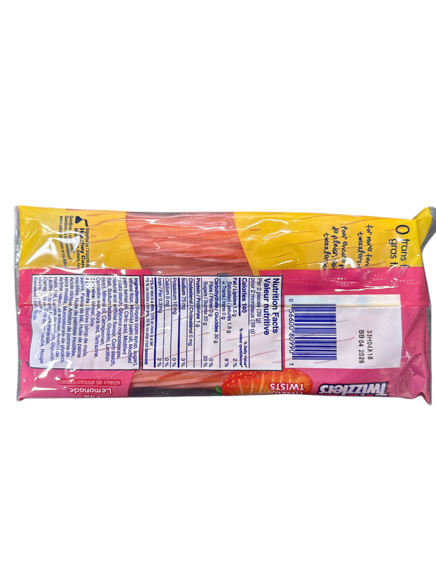 Pajillas Twizzlers Edición Limitada Limonada Rosa 311G - Edición Canadiense