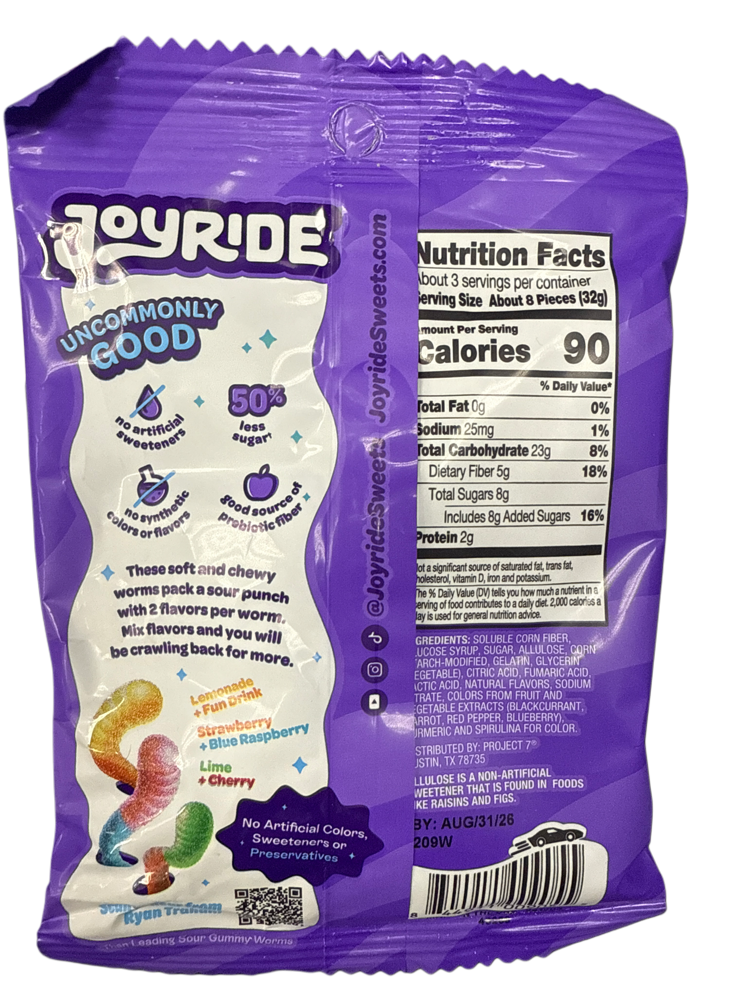 Ryan Trahan's Joyride Sour Worms Soft & Chewy Crawlers 99G - U.S Edition