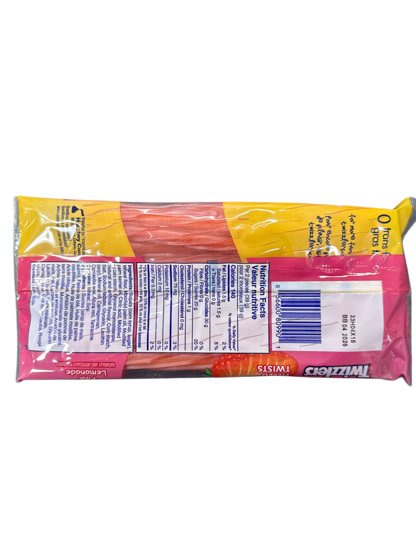 Pajillas Twizzlers Edición Limitada Limonada Rosa 311G - Edición Canadiense