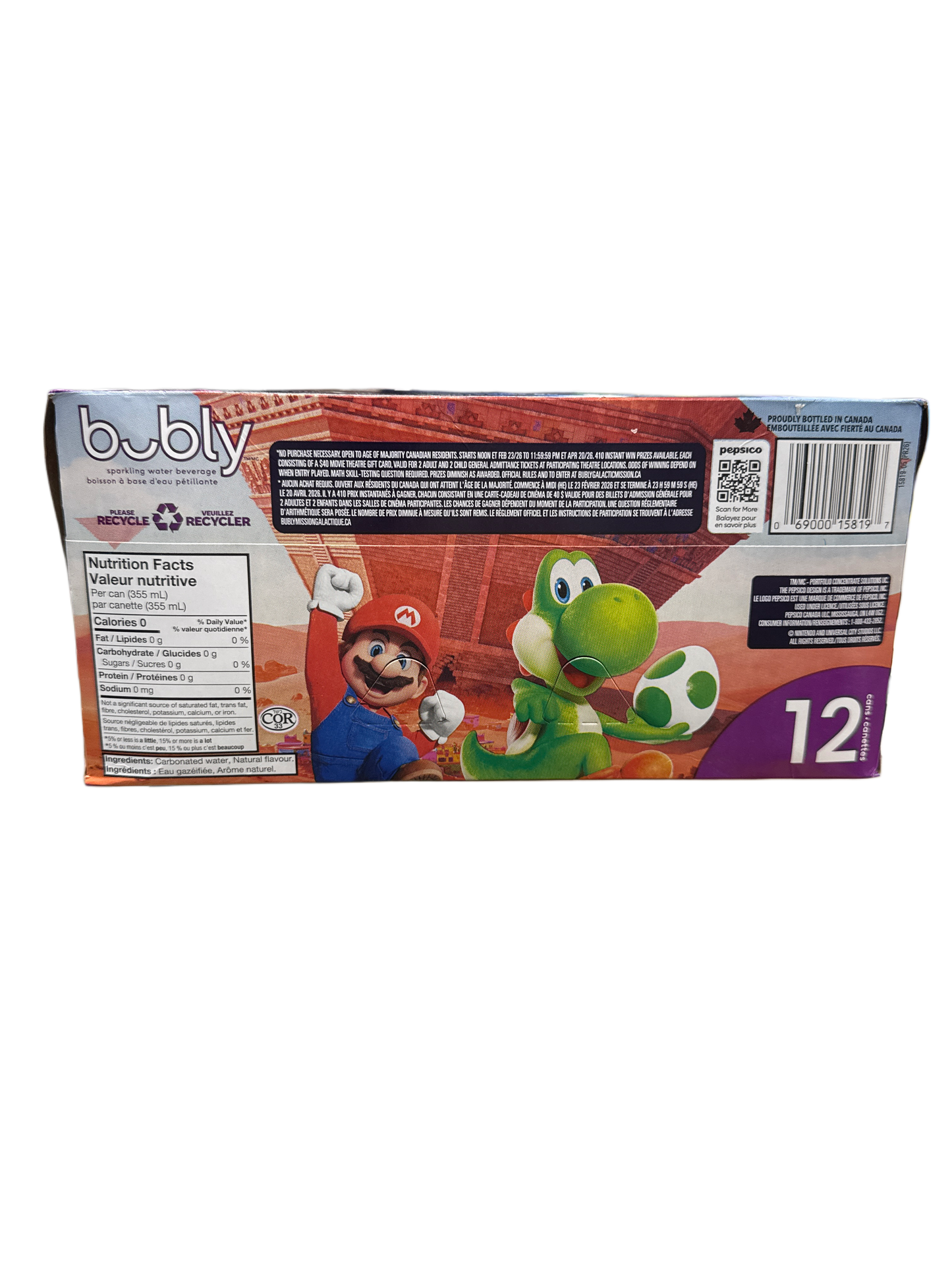 Bubly Limited Edition Super Mario Galaxy Blackberry 12 X 355ML - Canadian Edition