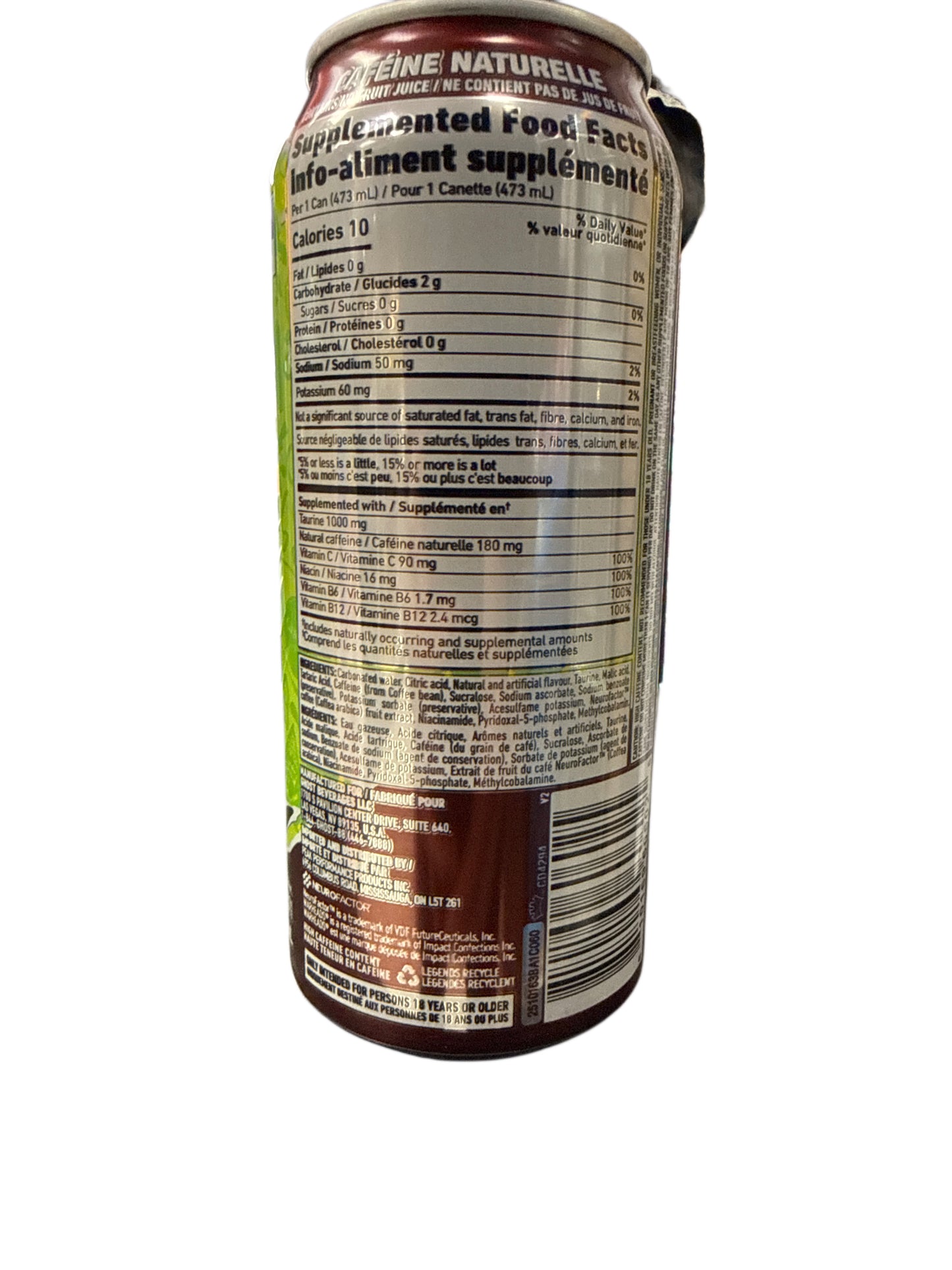 مشروب طاقة شيري أسود حامض خالي من السكر جوست زيرو 473 مل - الطبعة الكندية