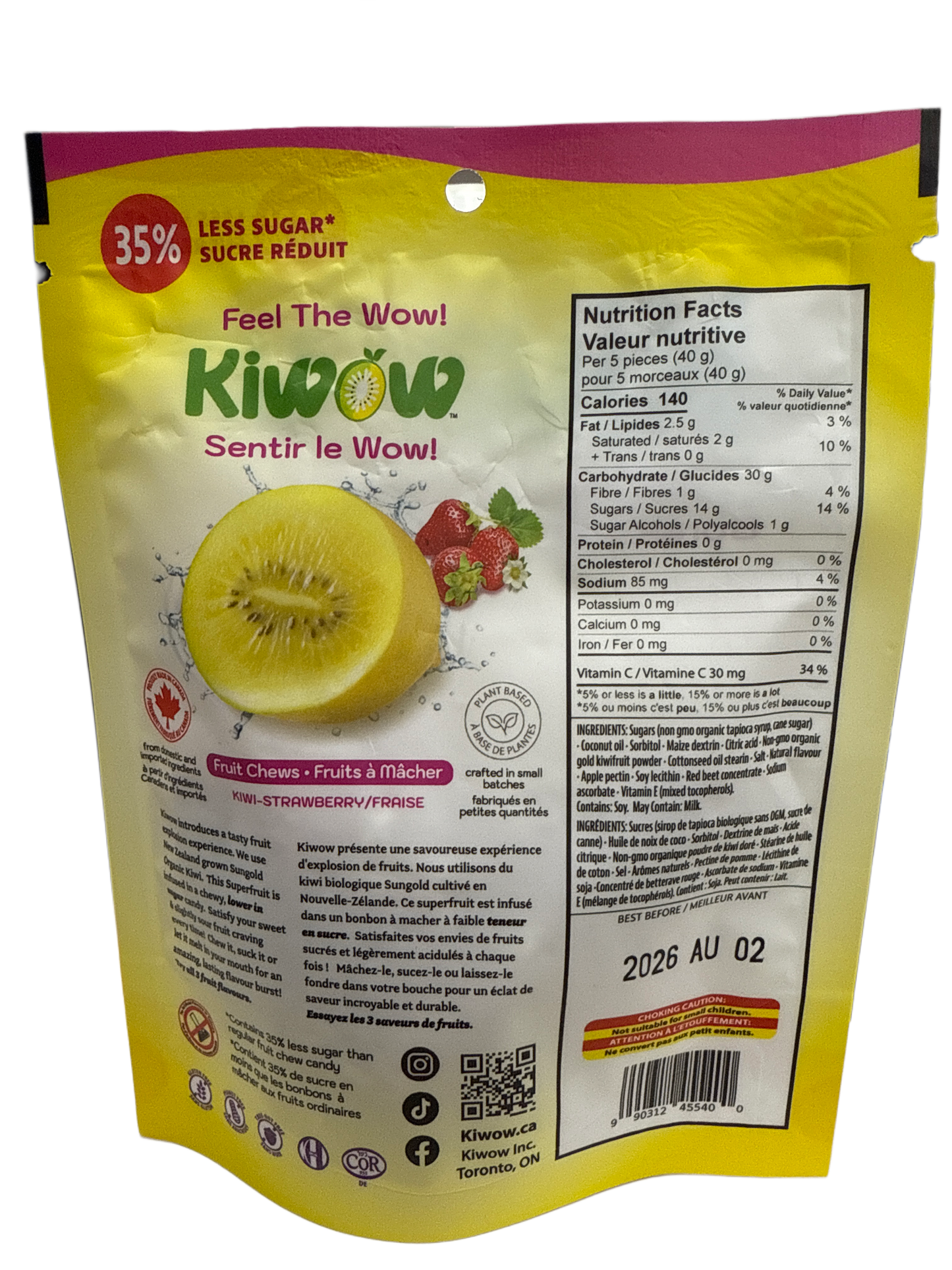 Kiwow Chewing-gums Nutritifs au Kiwi Saveur Fraise 50G - Édition Canadienne