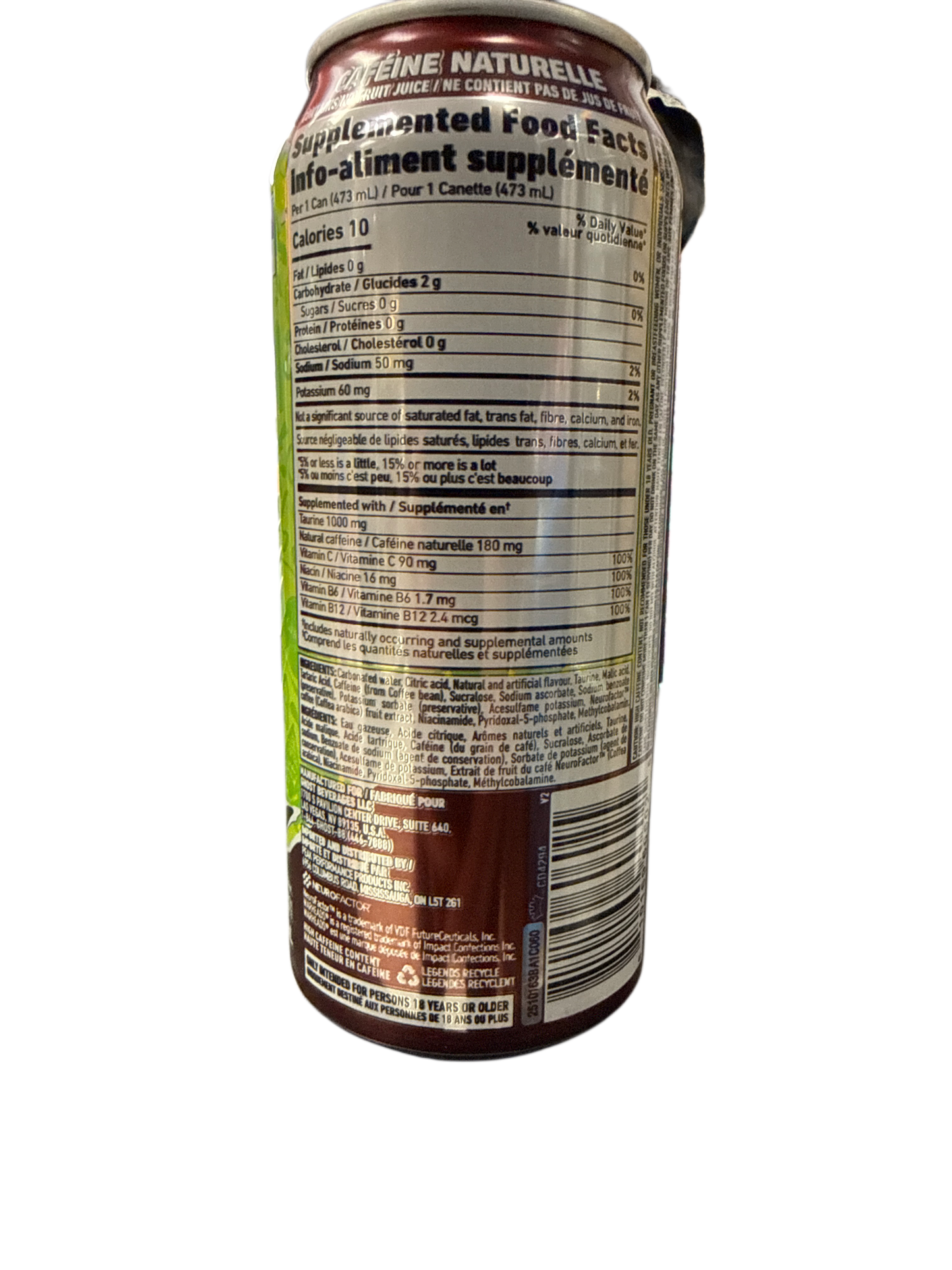 مشروب طاقة شيري أسود حامض خالي من السكر جوست زيرو 473 مل - الطبعة الكندية