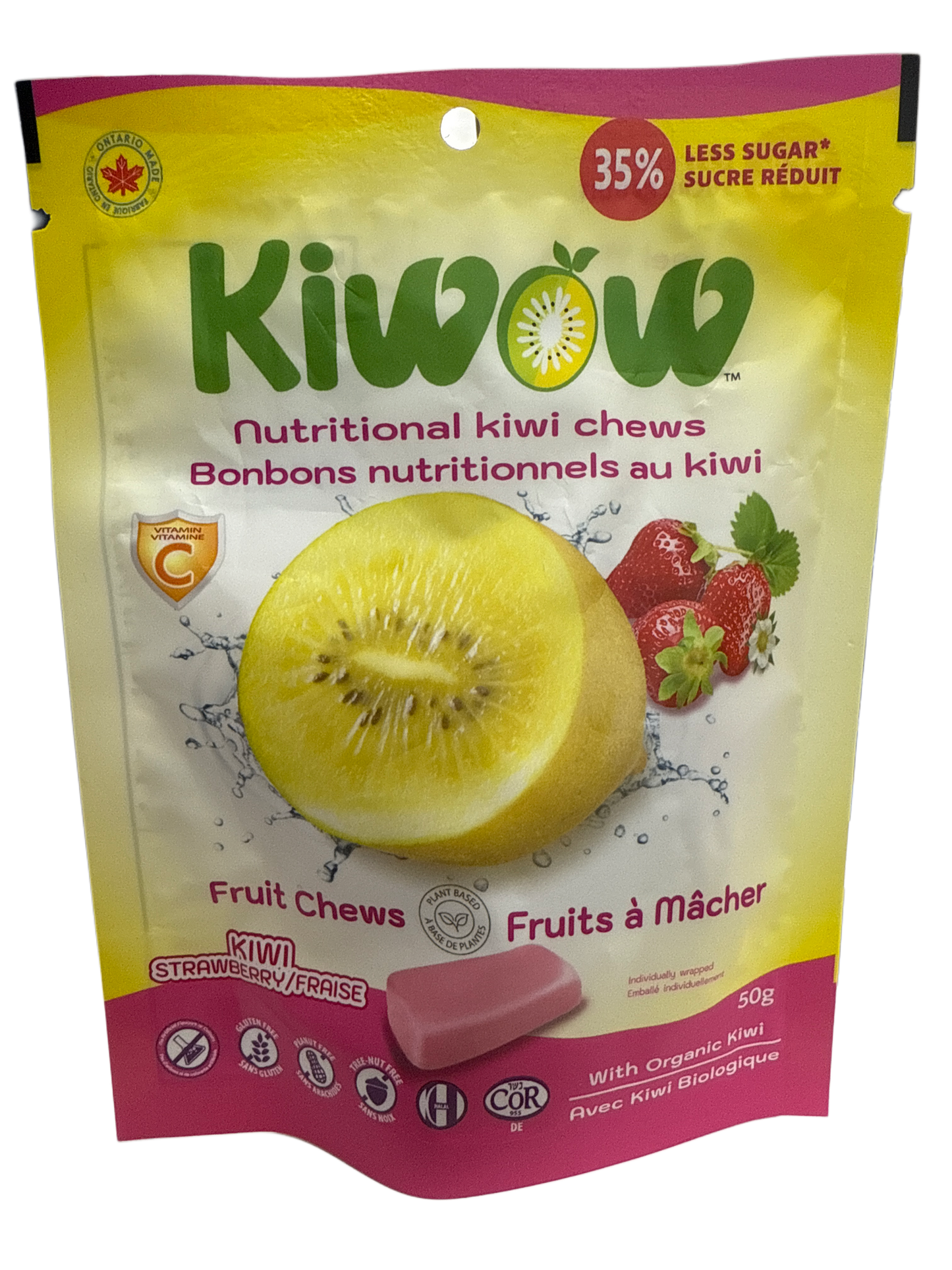 Kiwow Chewing-gums Nutritifs au Kiwi Saveur Fraise 50G - Édition Canadienne
