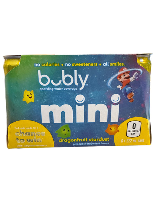 Bubly Limited Edition Super Mario Galaxy Dragon Fruit Stardust Flavour 6 Pack 222ML - Canadian Edition