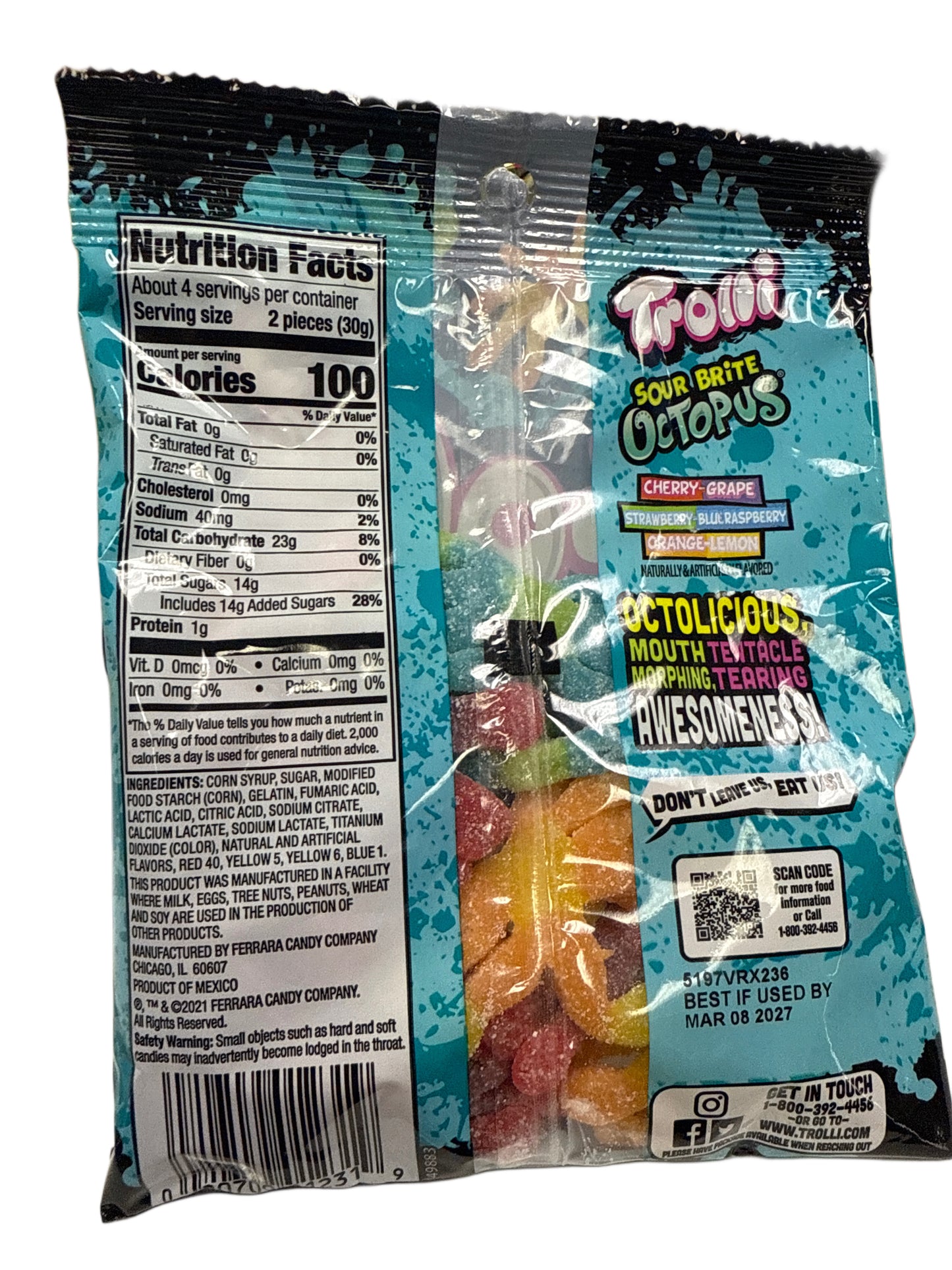 Trolli Sour Brite Octopus Gummy Candy 120G - U.S Edition