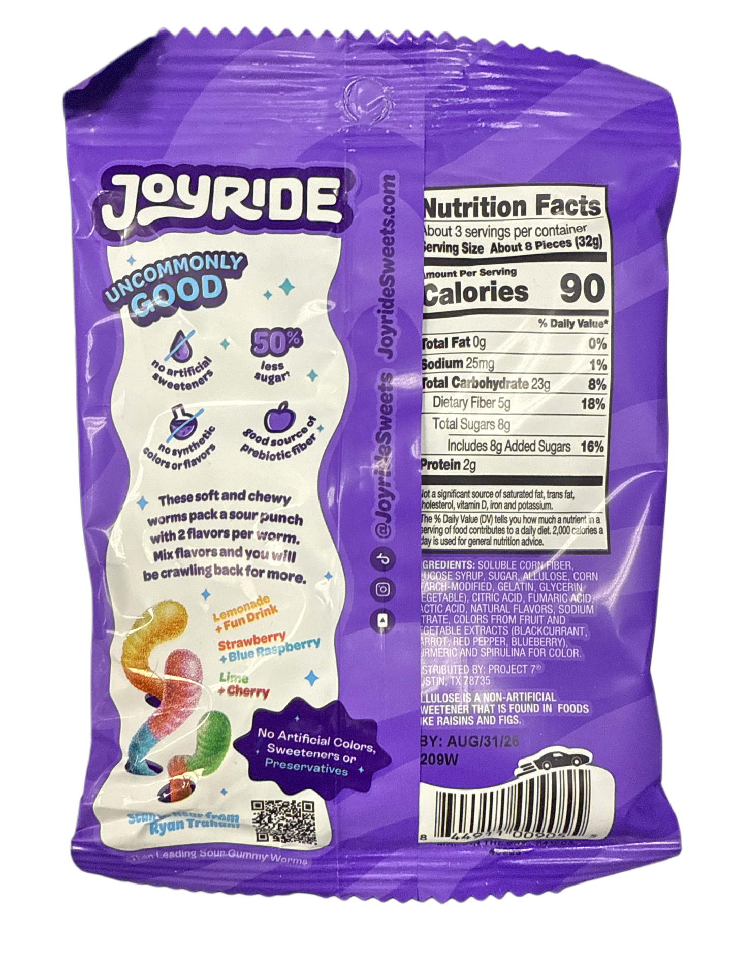 Ryan Trahan's Joyride Sour Worms Soft & Chewy Crawlers 99G - U.S Edition