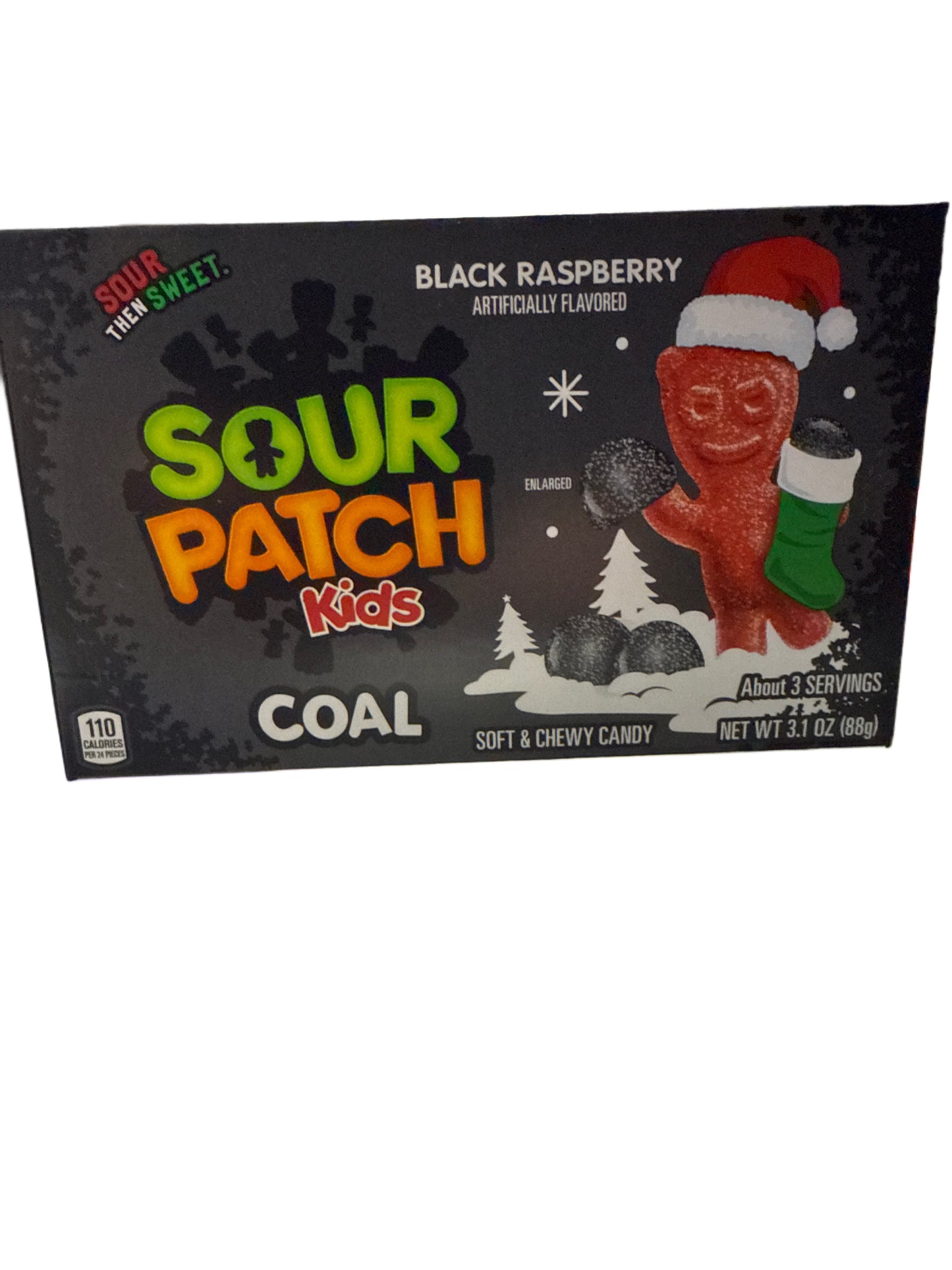 Caramelos festivos suaves y masticables SOUR PATCH KIDS Coal Black Raspberry, 3.1 oz