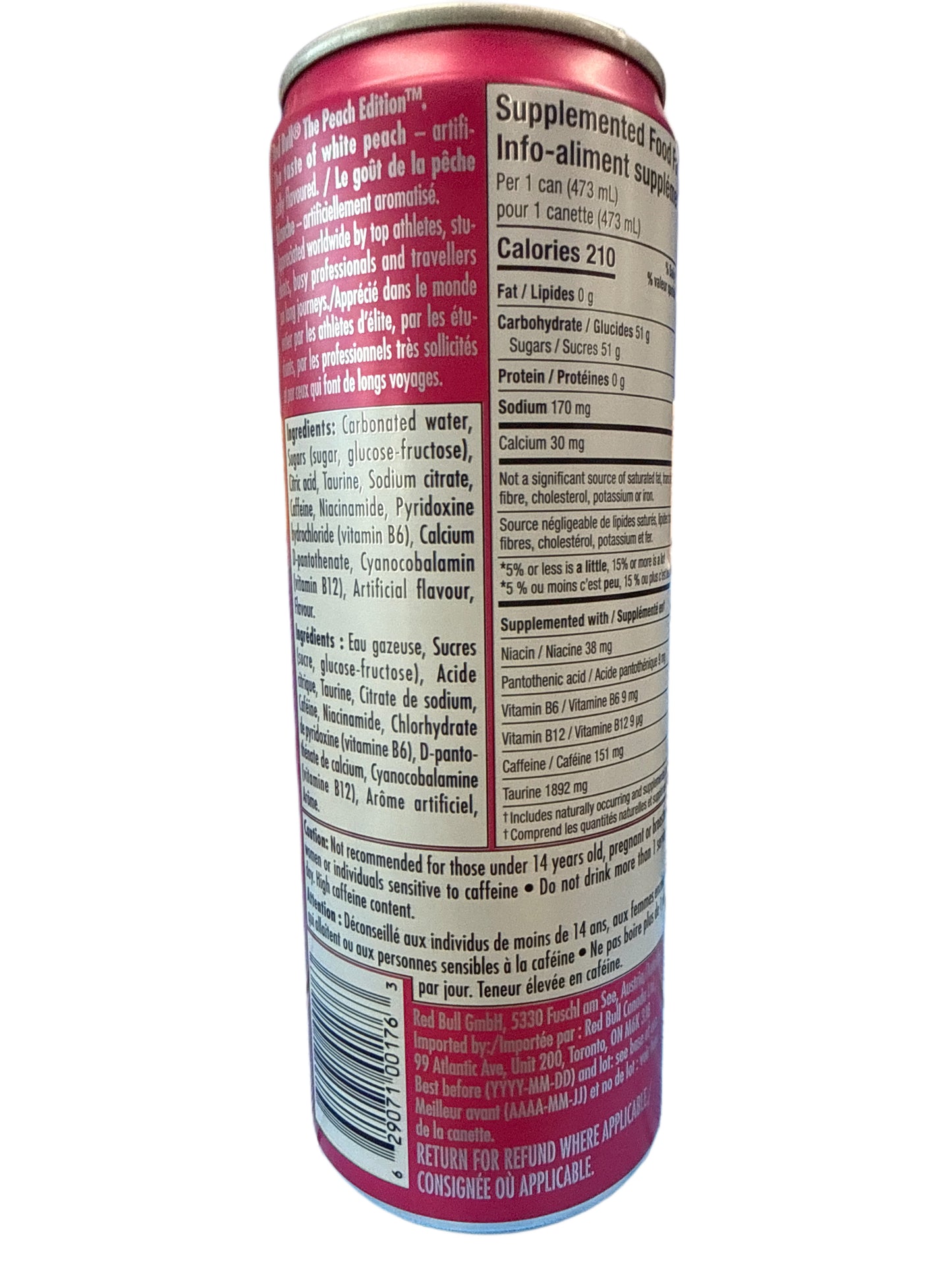 Red Bull White Peach Energy Drink 473ML - Canadian Edition