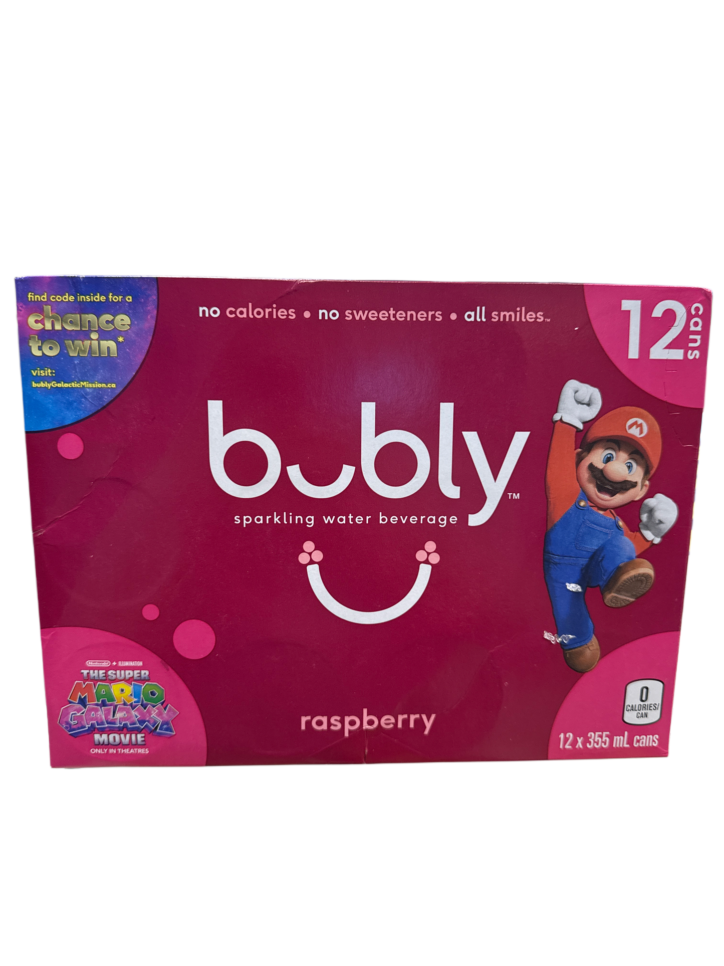 Bubly Limited Edition Super Mario Galaxy Raspberry 12 X 355ML - Canadian Edition