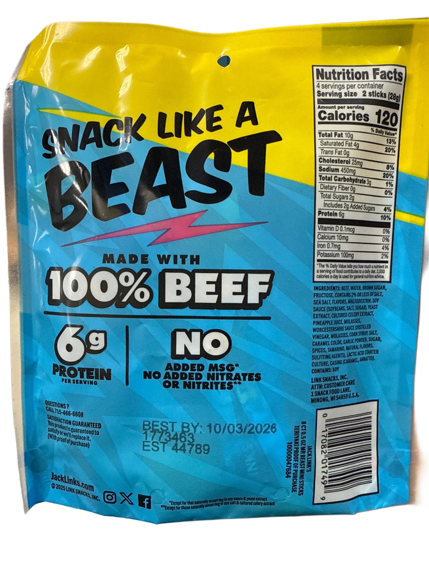 Jack Links Mr Beast Mini kiełbaski wołowe Teriyaki 113G - Wydanie USA