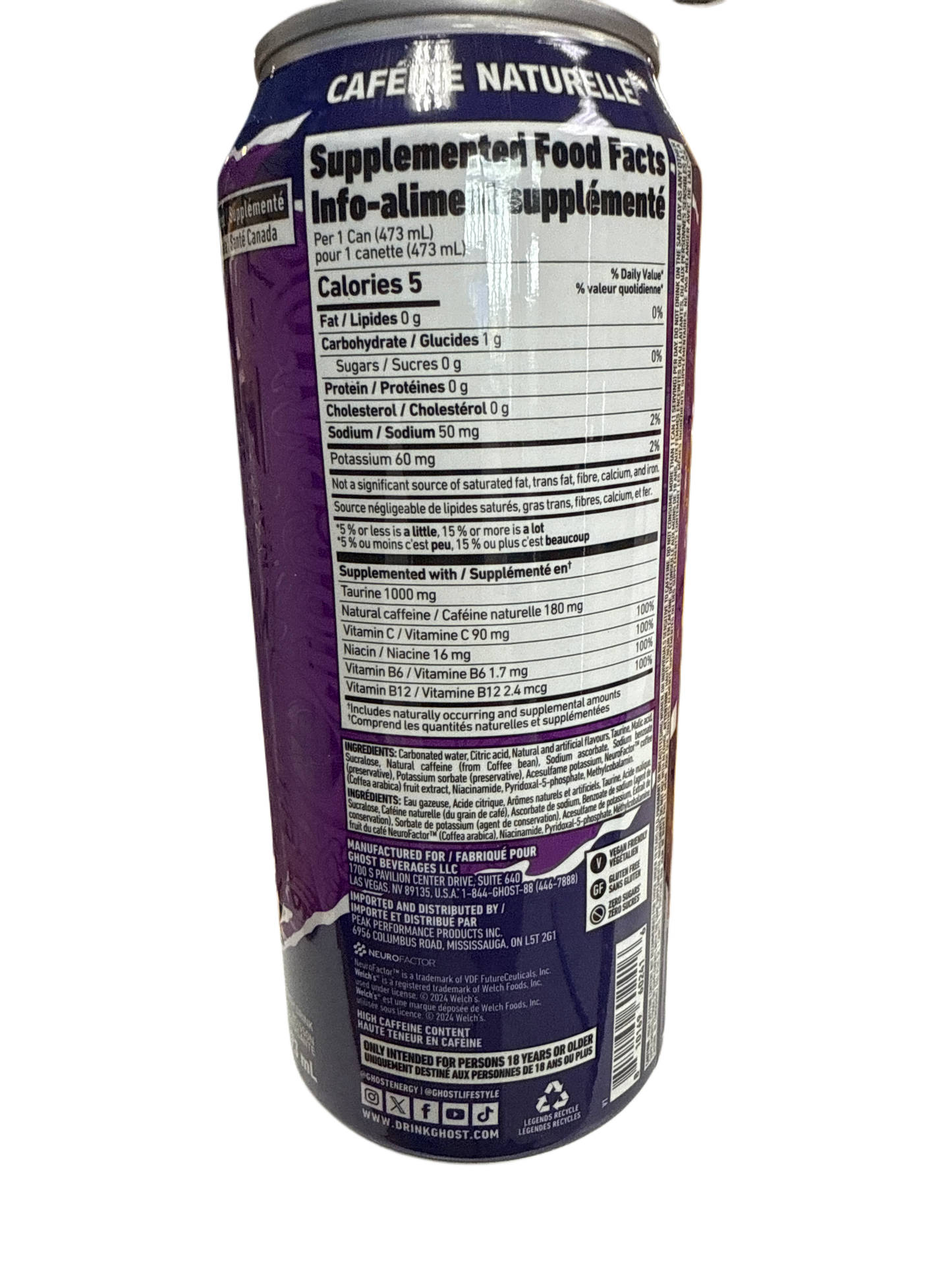 Ghost Zero Sugar Energy Welch's Grape Flavour 473ML - Canadian Edition