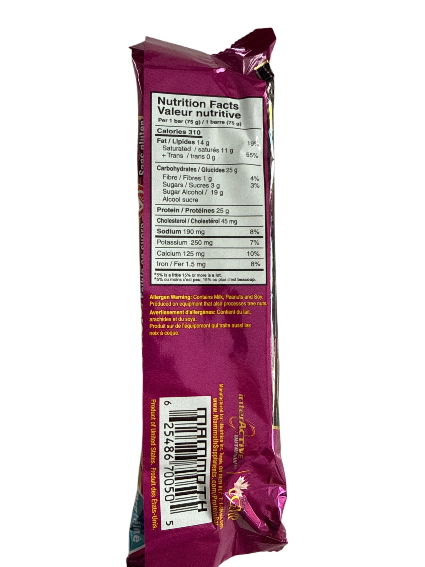 Mammoth 25 Gram Peanut Butter And Jelly Protein Bar 75G - U.S Edition