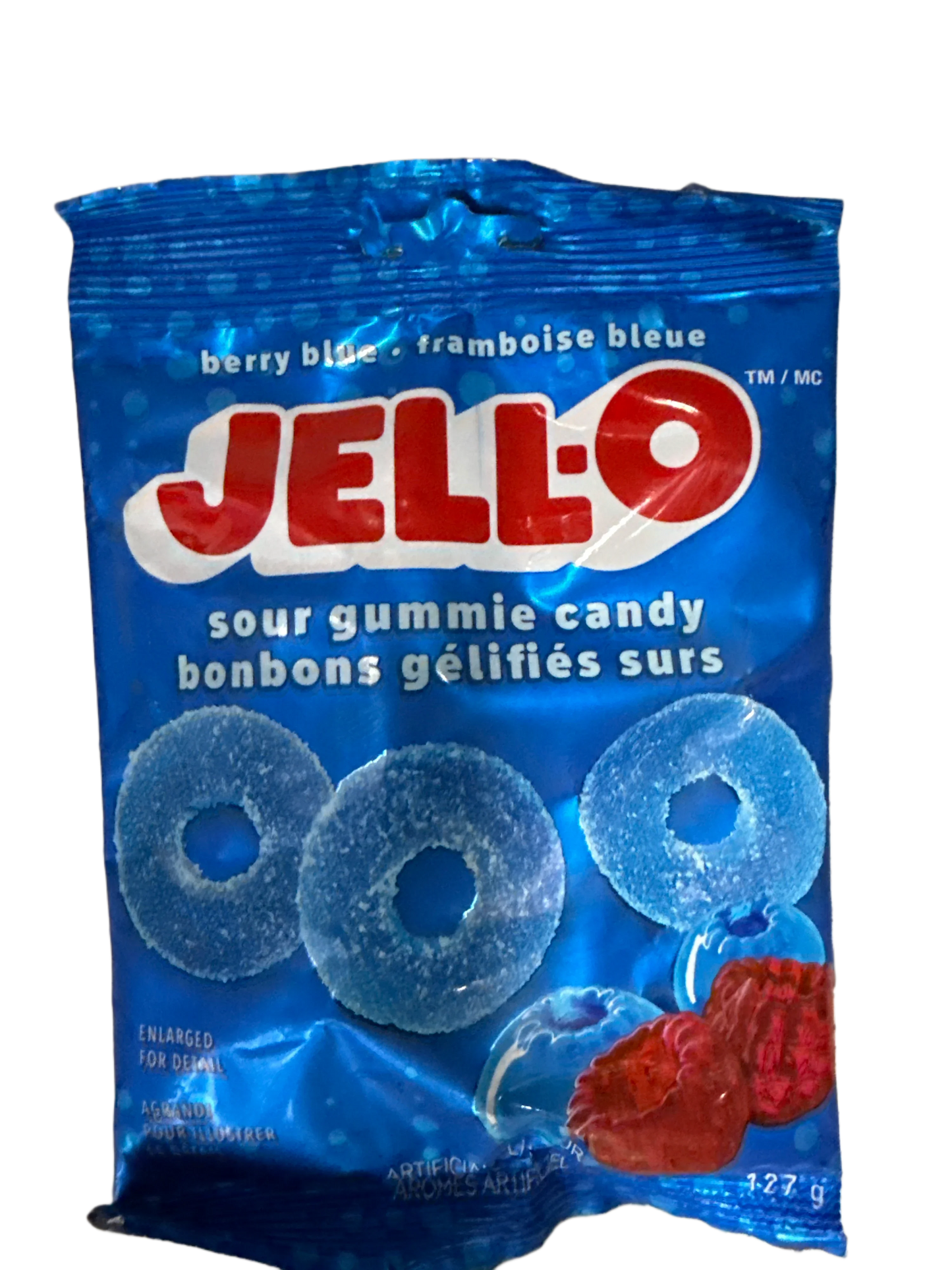 JELL-O Berry Blue Sour Gummy Candies 127G - Canadian Edition