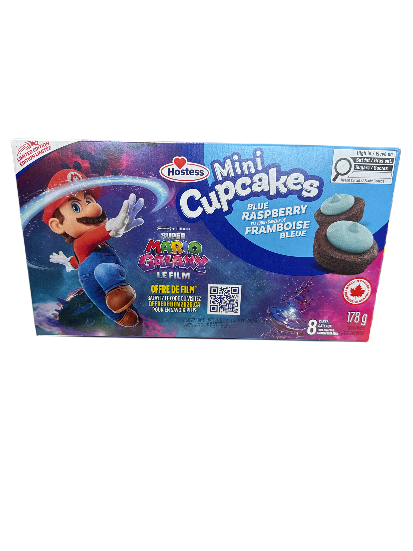 Hostess Super Mario Galaxy Limited Edition Blue Raspberry Mini Cupcakes 178G - Canadian Edition