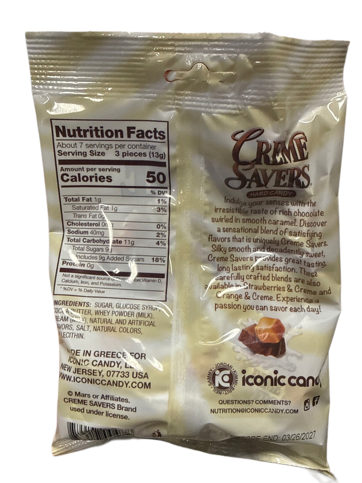 Creme Savers Chocolate and Caramel Hard Candy 85G - U.S Edition