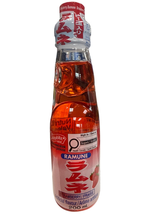Shirakiku Ramune Strawberry Flavoured Bottle 200ML - Japan Edition