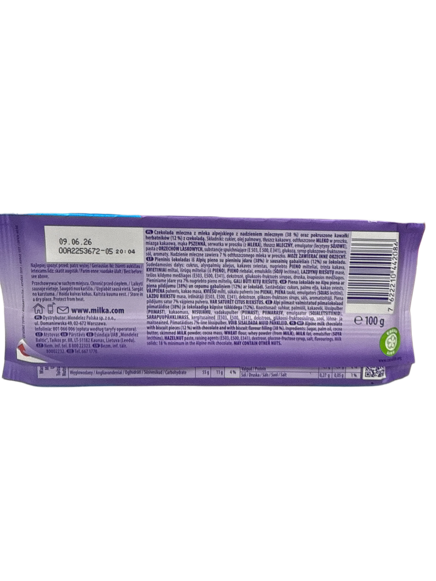 Milka Chips Ahoy Tamaño King Chocolate 100G - Edición Polonia