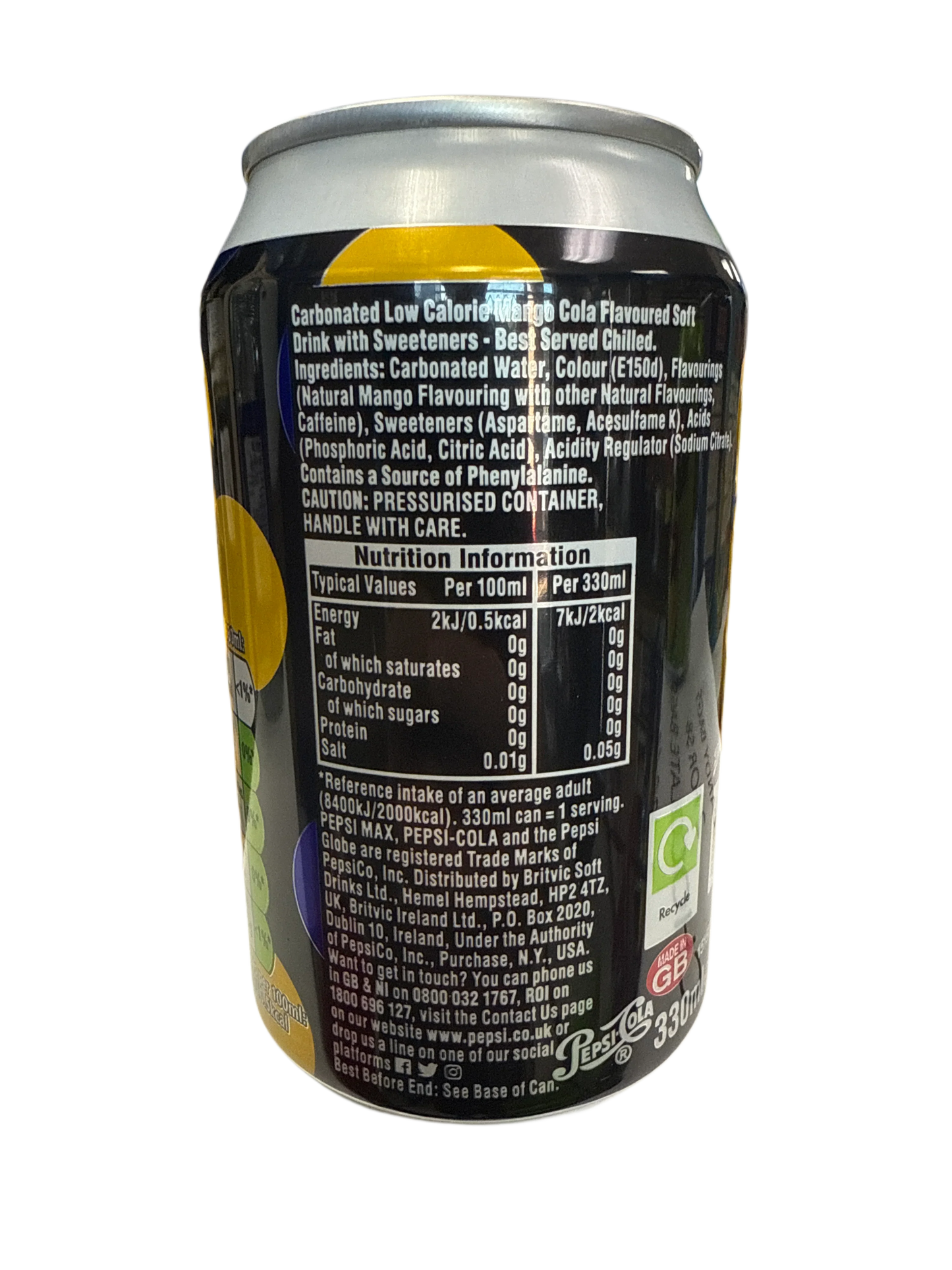 Pepsi Max Mango Can 355ML - U.K Edition
