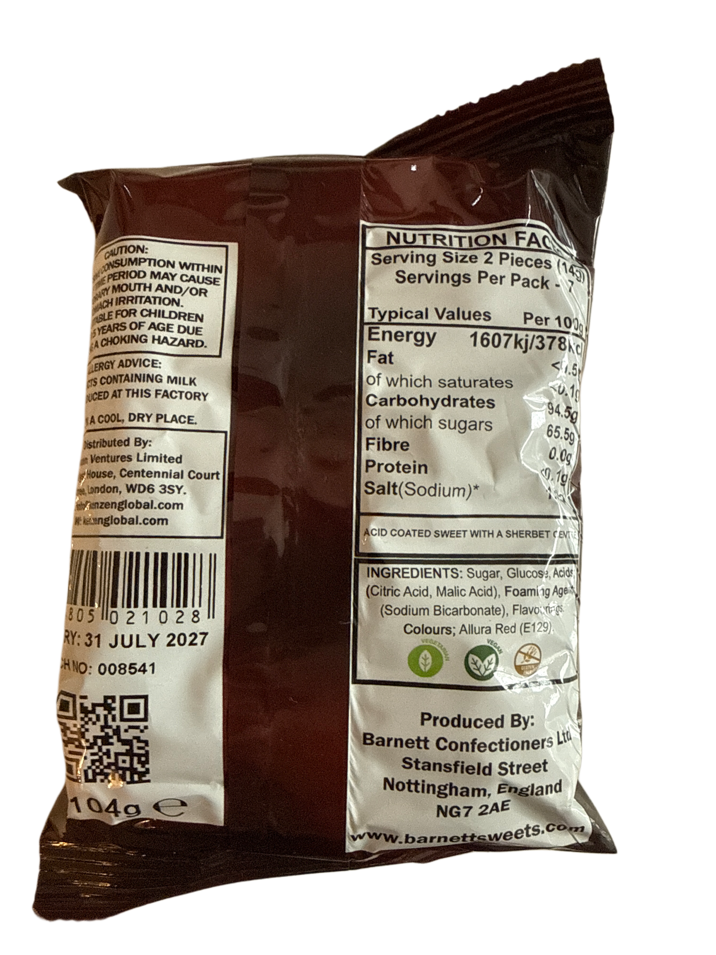 Barnetts Mega Cherry Candy 104G - U.K Edition