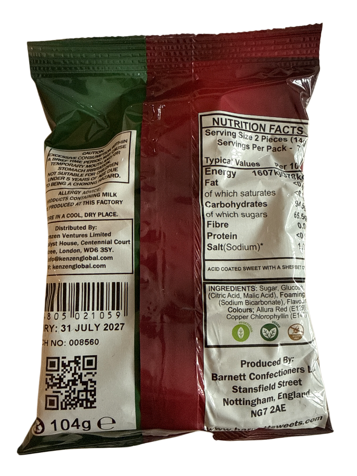 Barnetts Mega Watermelon Candy 104G - U.K Edition