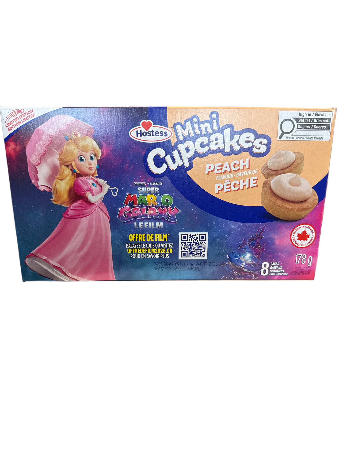 Hostess Super Mario Galaxy Limited Edition Peach Mini Cupcakes 178G - Canadian Edition