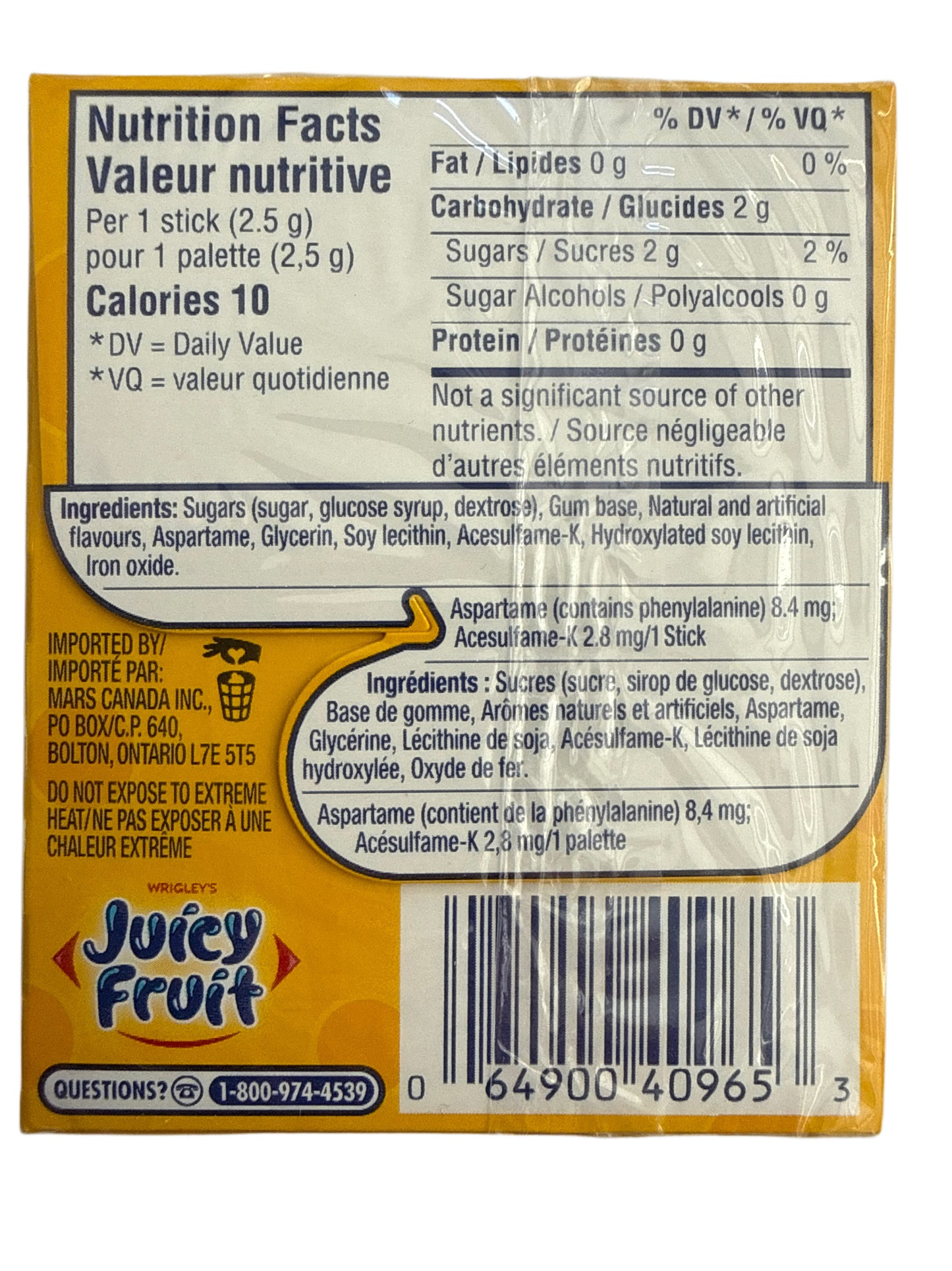 Chewing-gum Wrigley's Juicy Fruit 15 bâtons - Édition canadienne
