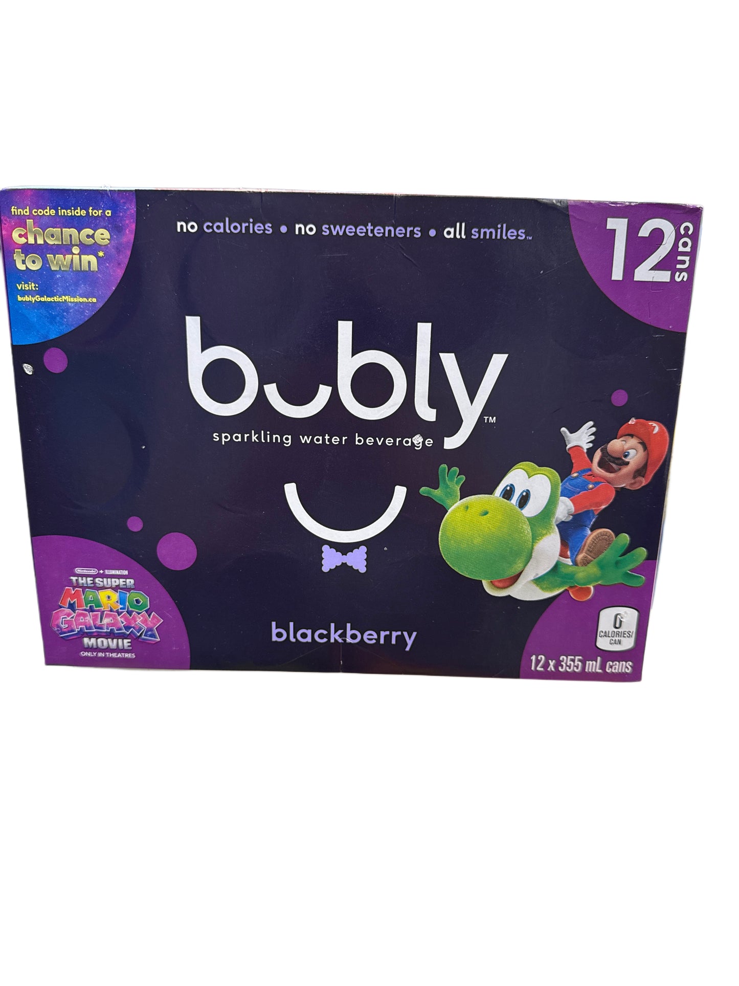 Bubly Limited Edition Super Mario Galaxy Blackberry 12 X 355ML - Canadian Edition