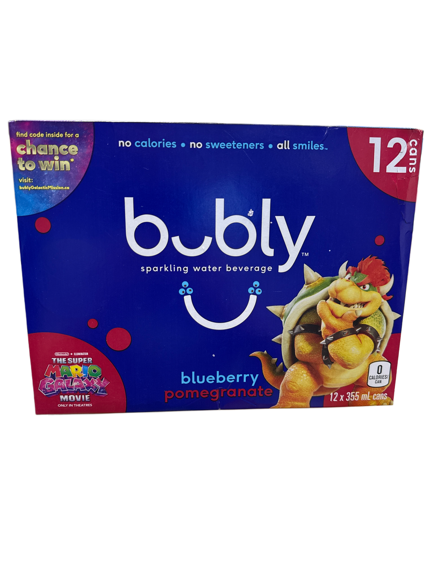 Bubly Limited Edition Super Mario Galaxy Blueberry Pomegranate 12 X 355ML - Canadian Edition