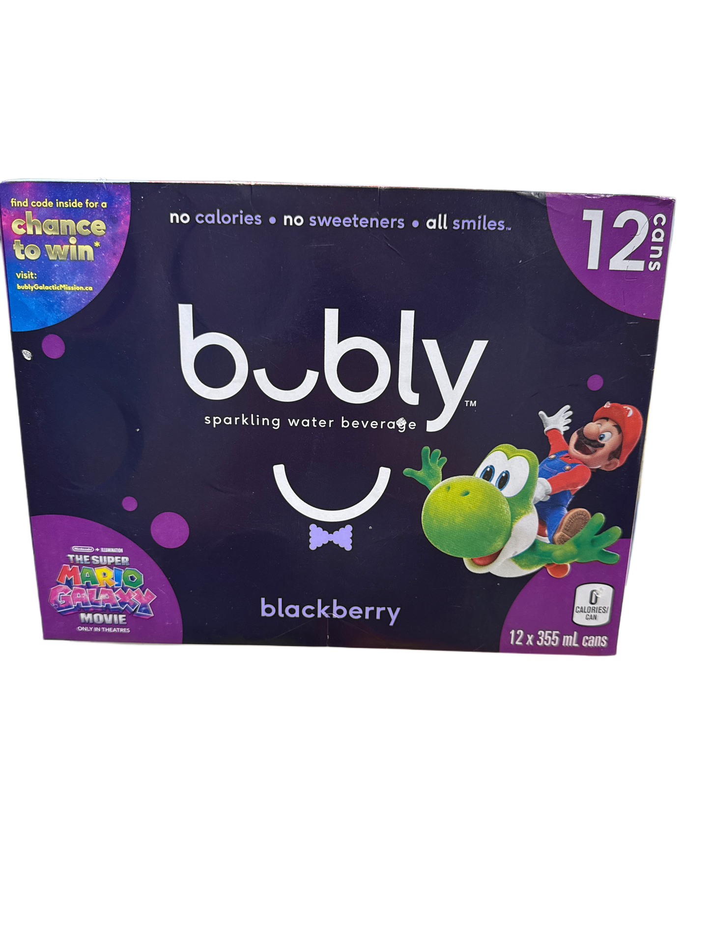 Bubly Limited Edition Super Mario Galaxy Blackberry 12 X 355ML - Canadian Edition