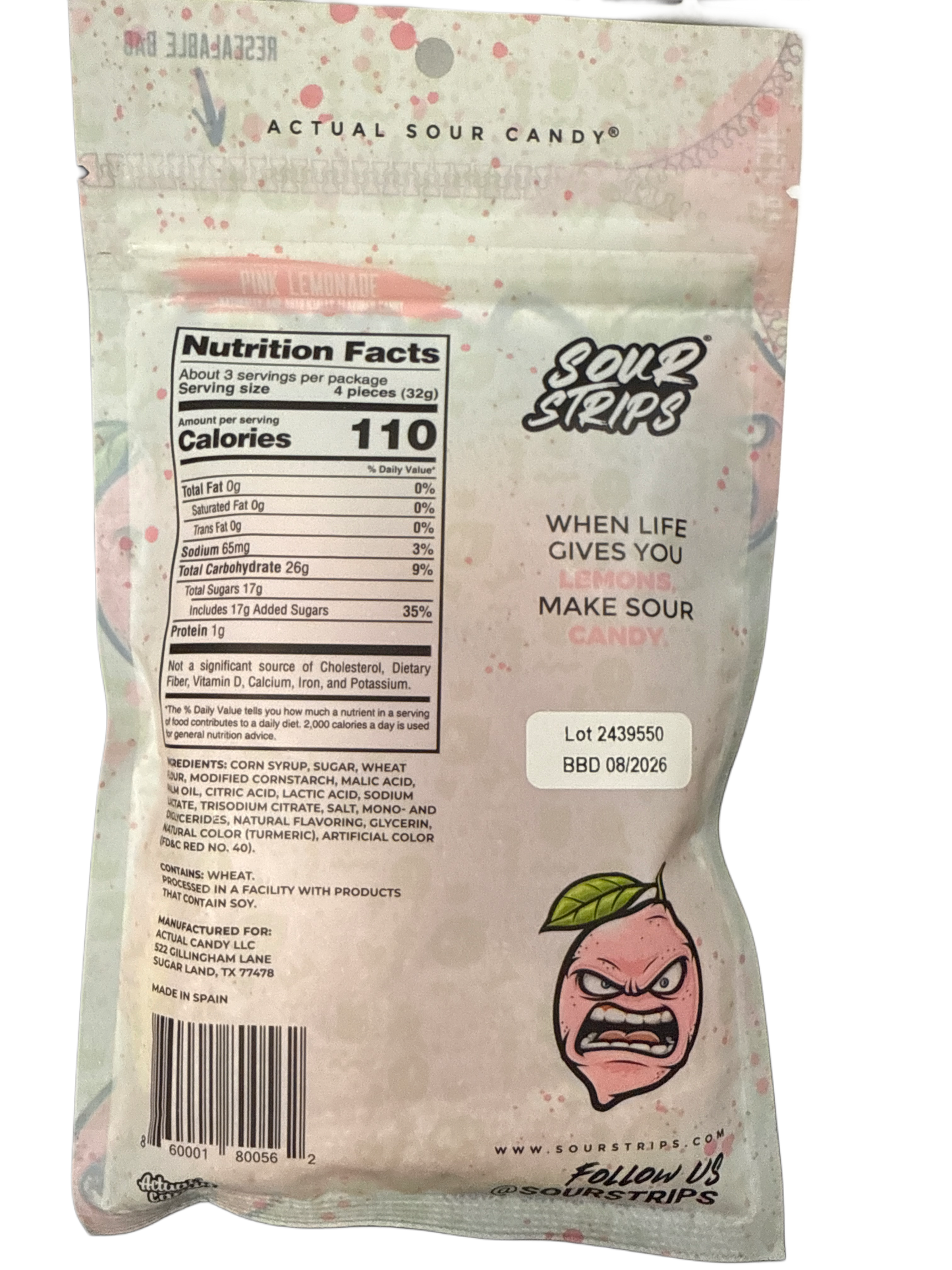 Sour Strips Pink Lemonade 3.4OZ - U.S Edition