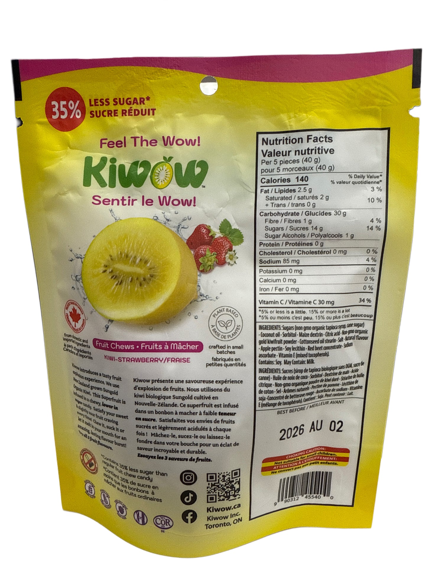 Kiwow Chewing-gums Nutritifs au Kiwi Saveur Fraise 50G - Édition Canadienne