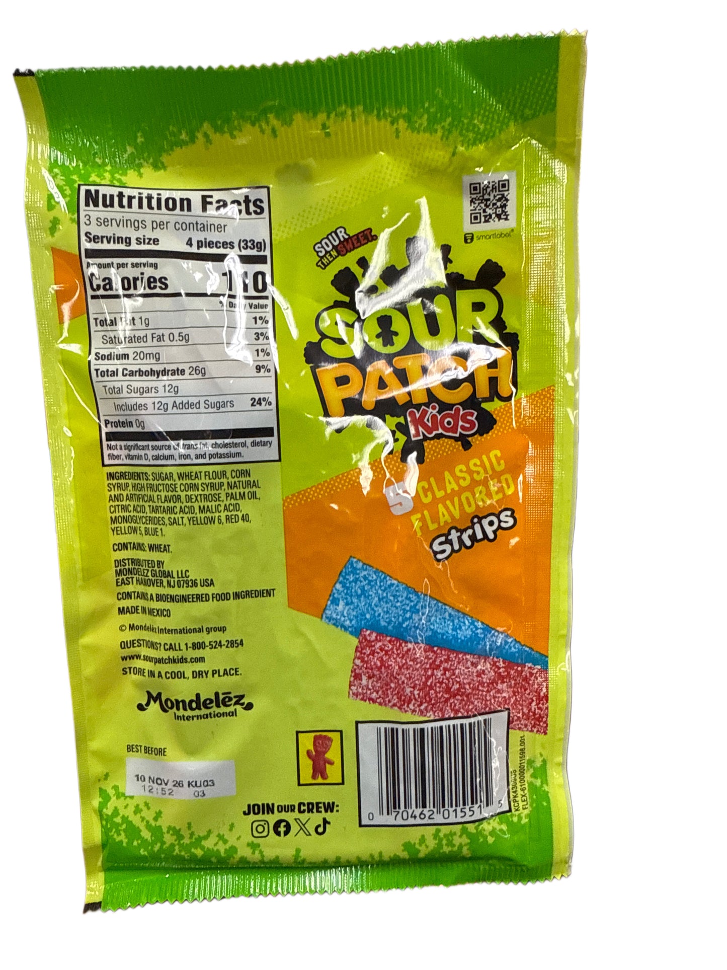 Sour Patch Kids 5 Classic Flavoured Candy Strips 99G - Mexico Edition