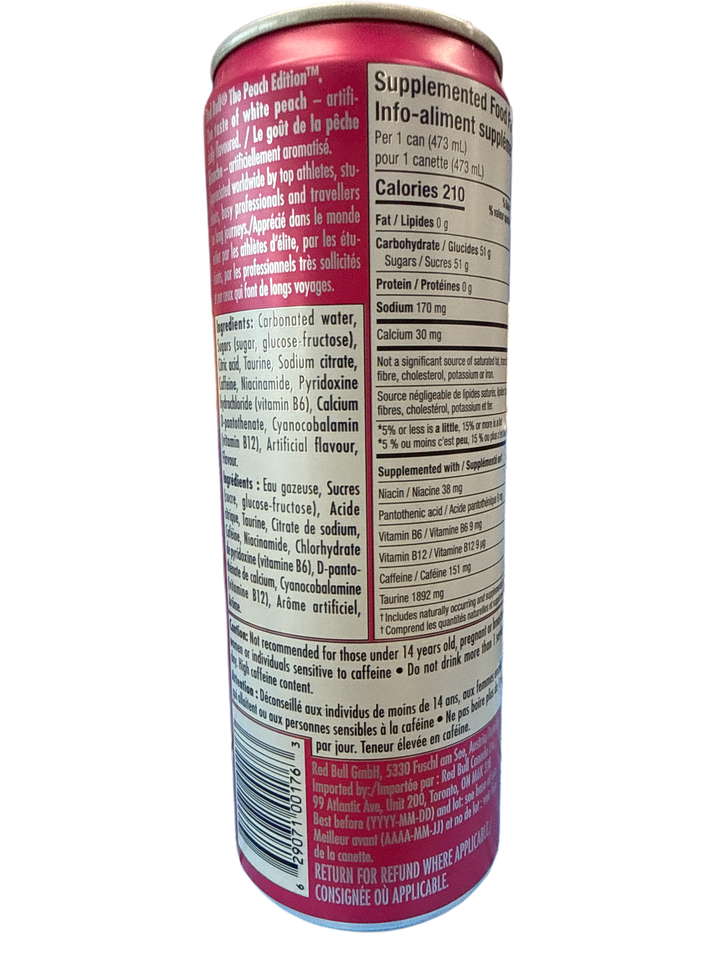 Red Bull White Peach Energy Drink 473ML - Canadian Edition