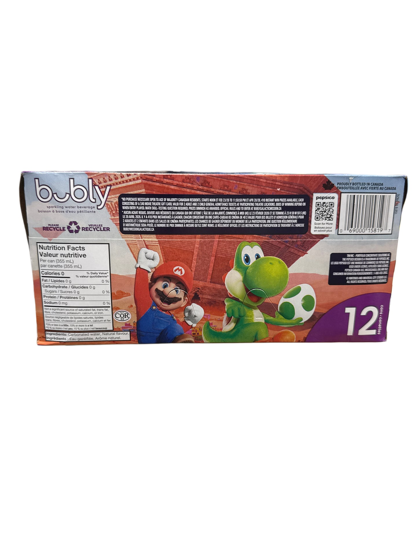 Bubly Limited Edition Super Mario Galaxy Blackberry 12 X 355ML - Canadian Edition