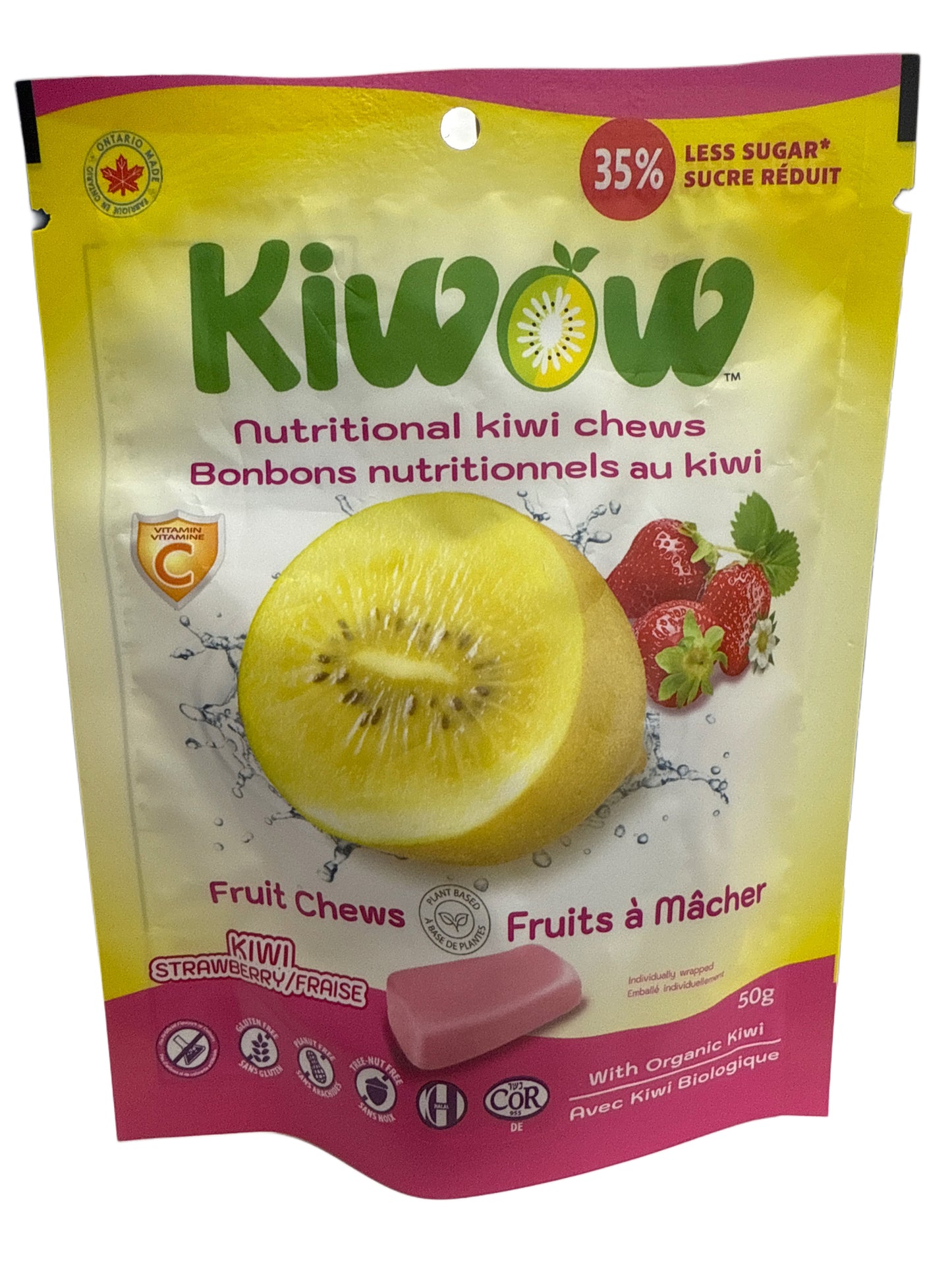 Kiwow Chewing-gums Nutritifs au Kiwi Saveur Fraise 50G - Édition Canadienne