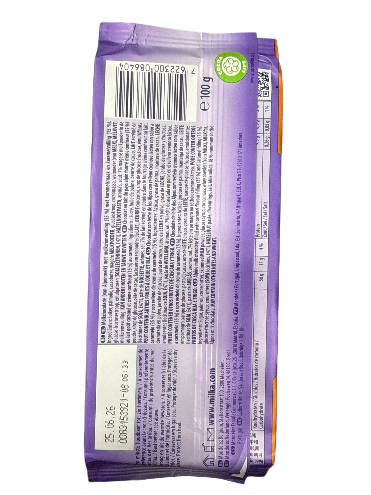 Milka Karamel Chocoladereep 100G - Belgische Editie