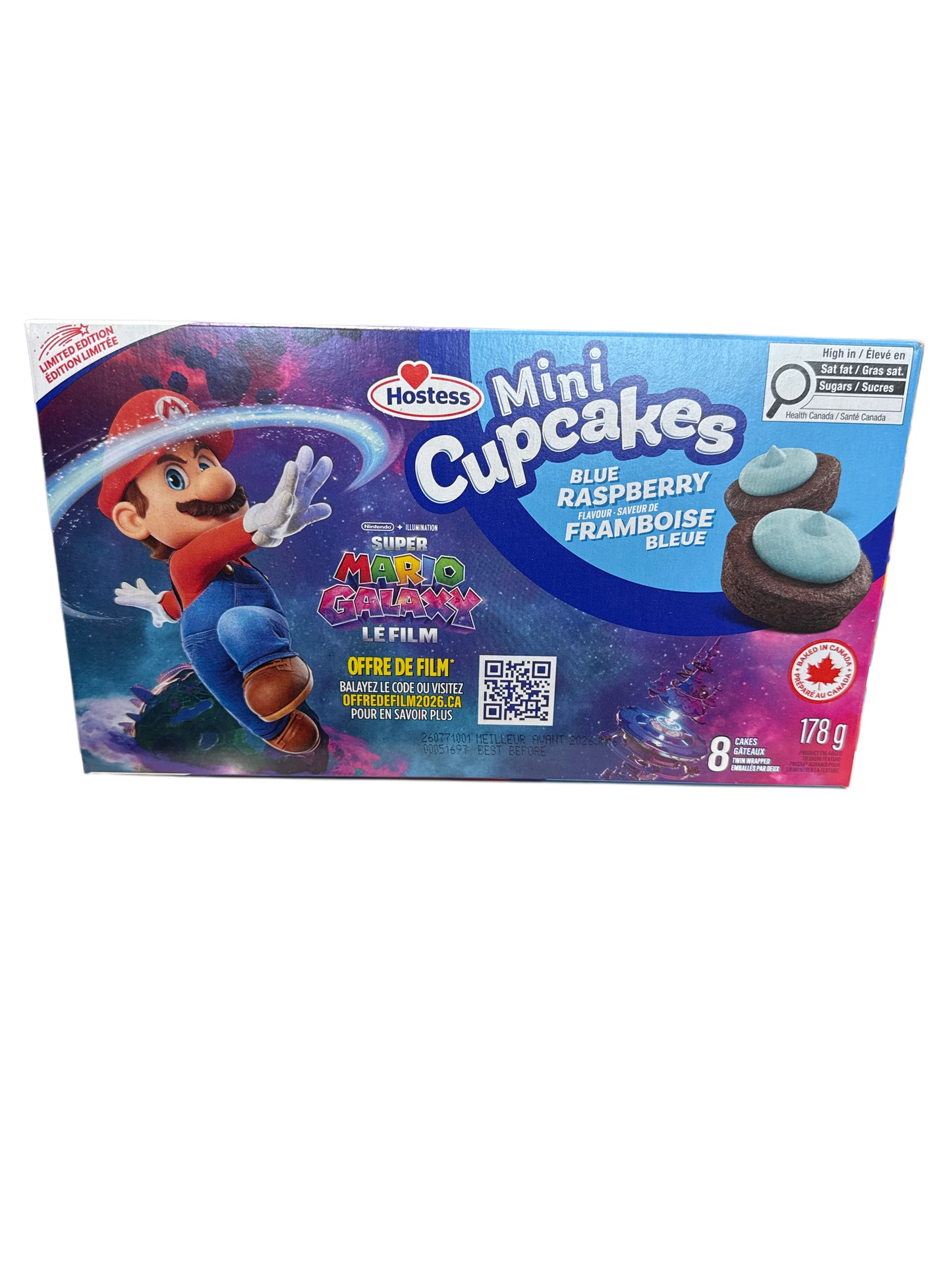 Hostess Super Mario Galaxy Limited Edition Blue Raspberry Mini Cupcakes 178G - Canadian Edition