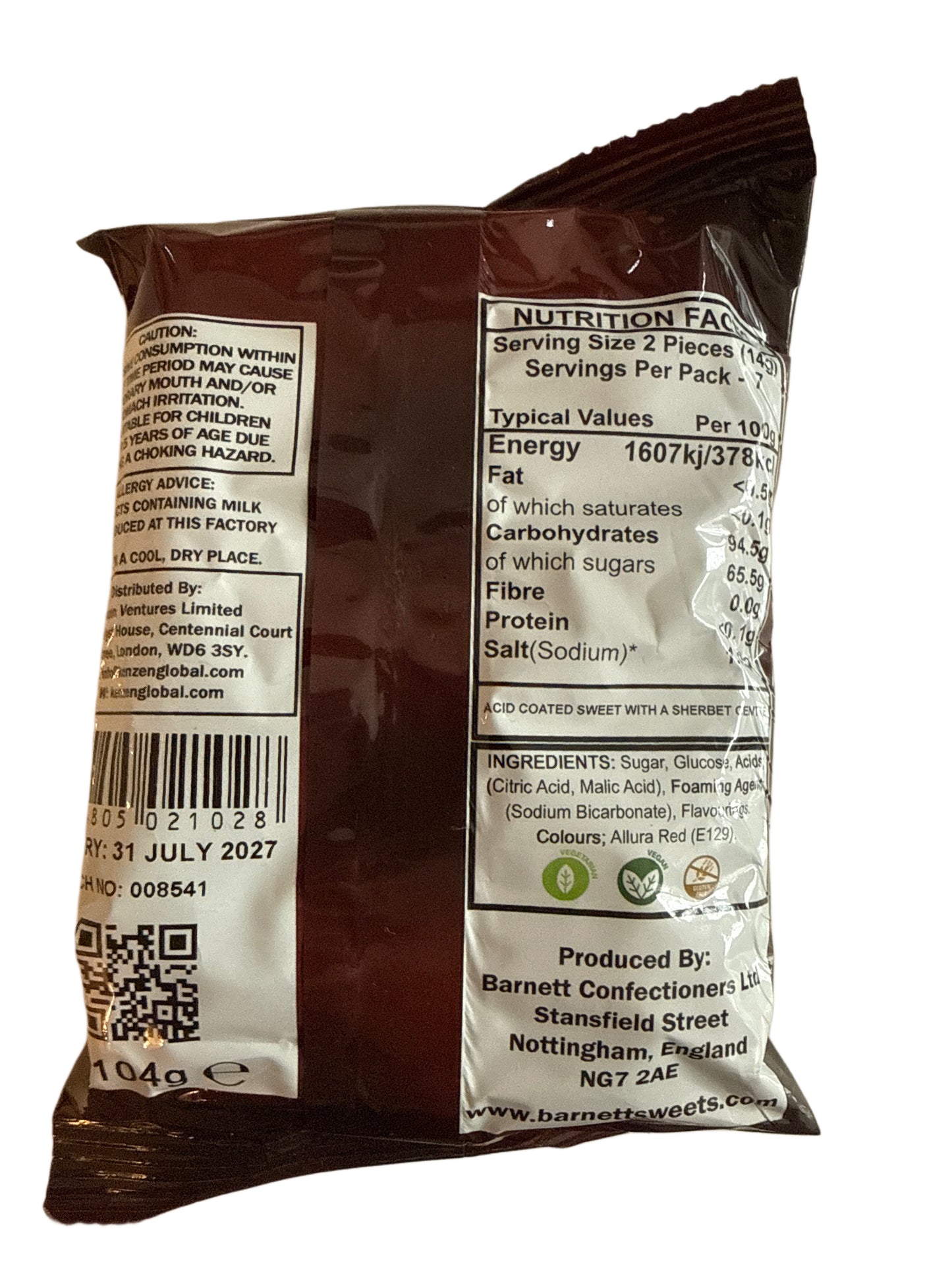 Barnetts Mega Cherry Candy 104G - U.K Edition