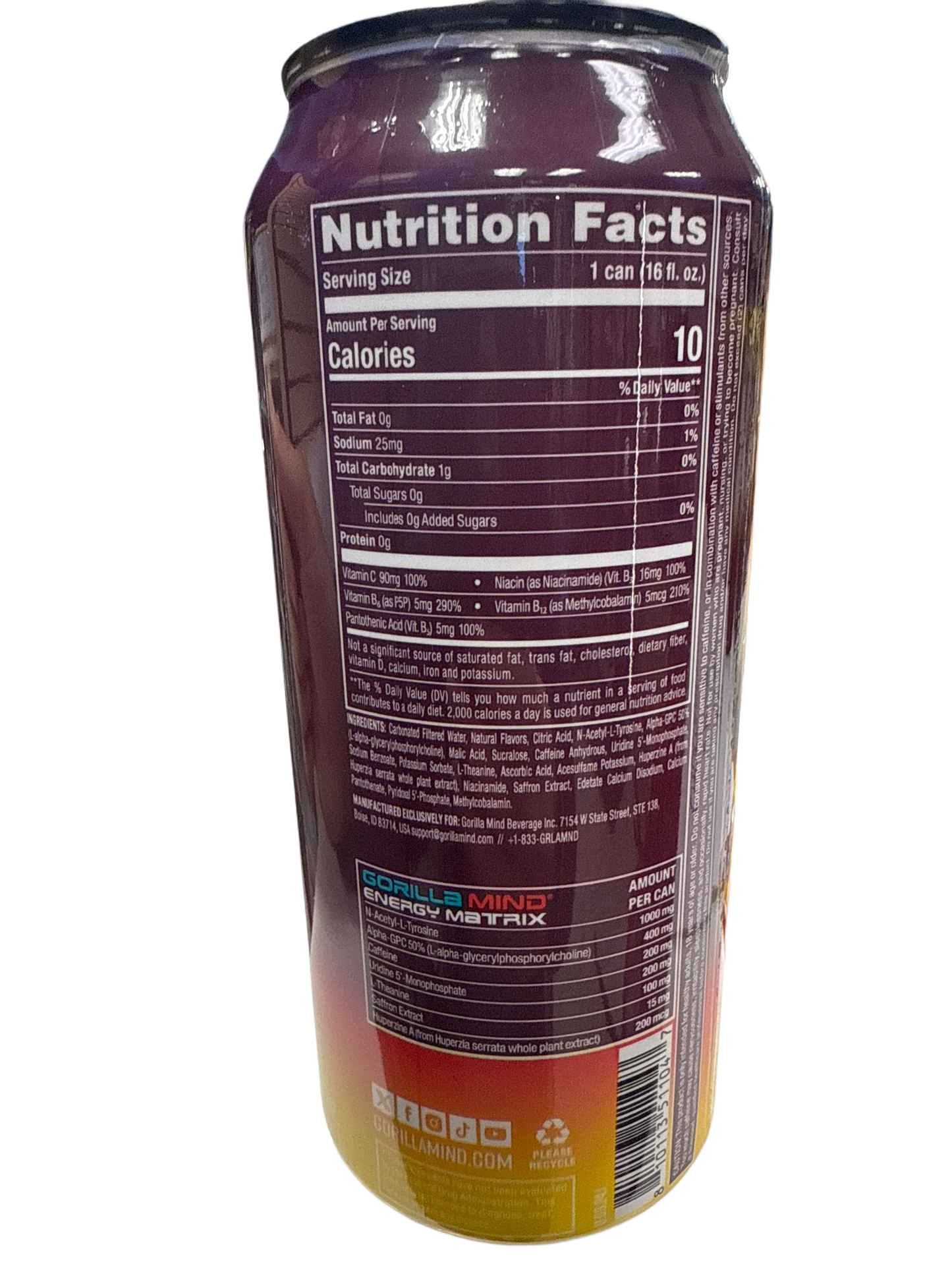 Bebida Energética Gorilla Minds Blackberry Lemonade 473ML - Edición EE. UU.