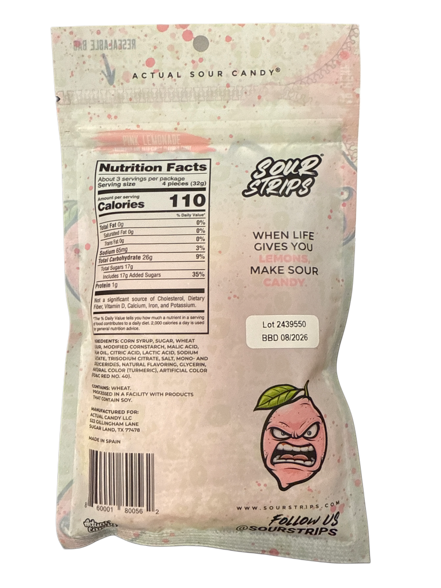 Sour Strips Pink Lemonade 3.4OZ - U.S Edition