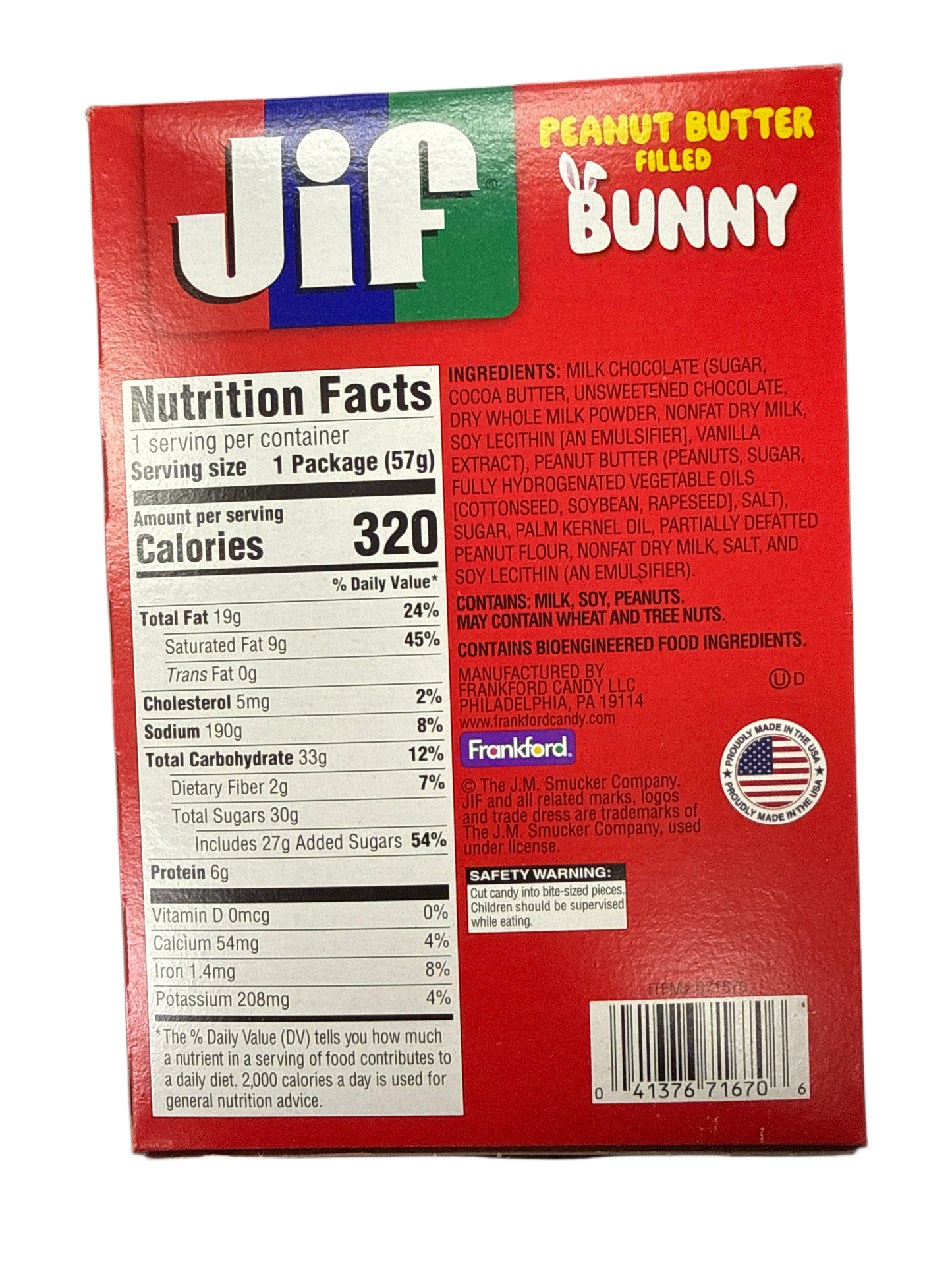 Jif Easter Chocolate Peanut Butter Bunny 57G - U.S Edition