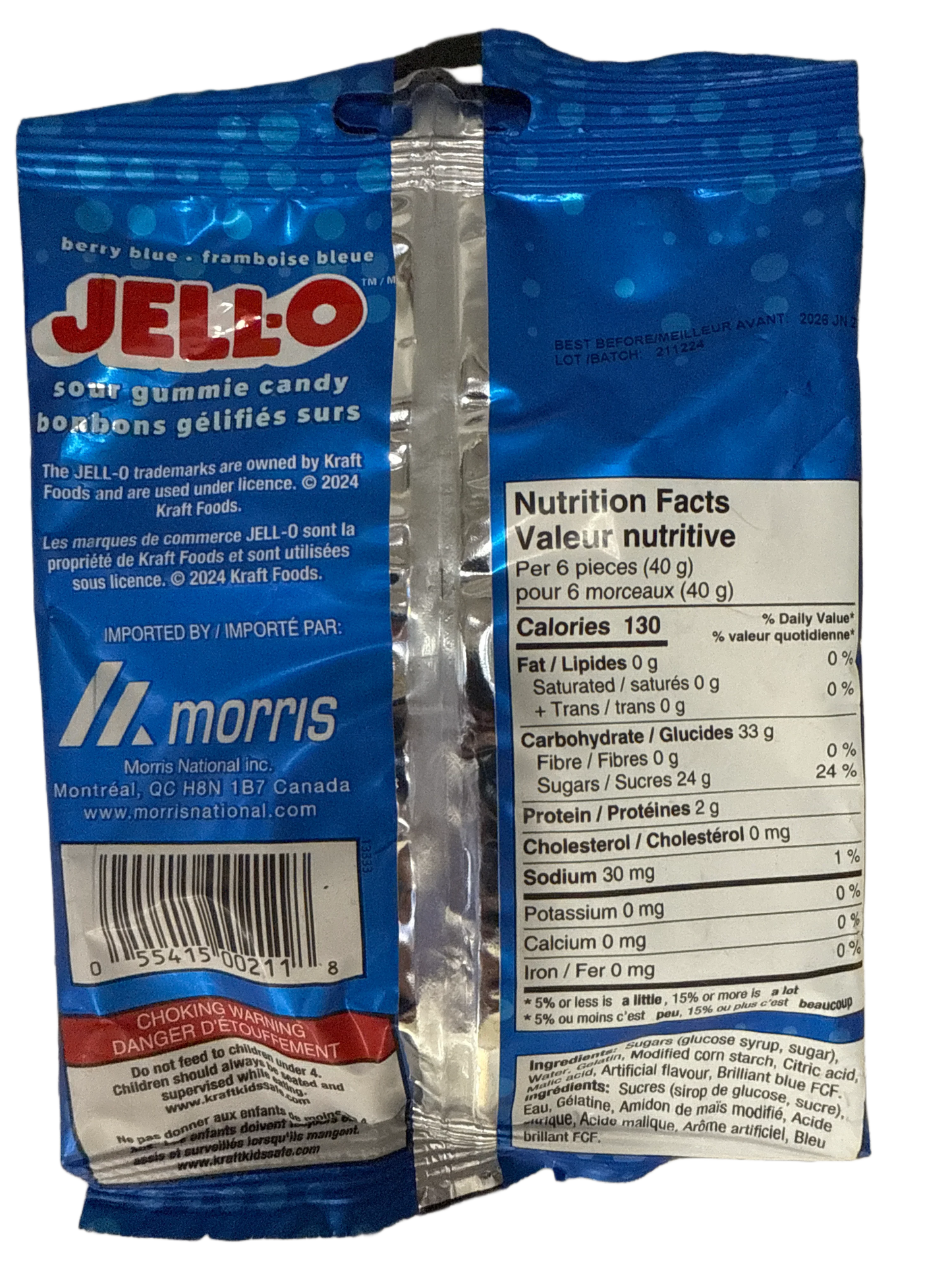 JELL-O Berry Blue Sour Gummy Candies 127G - Canadian Edition