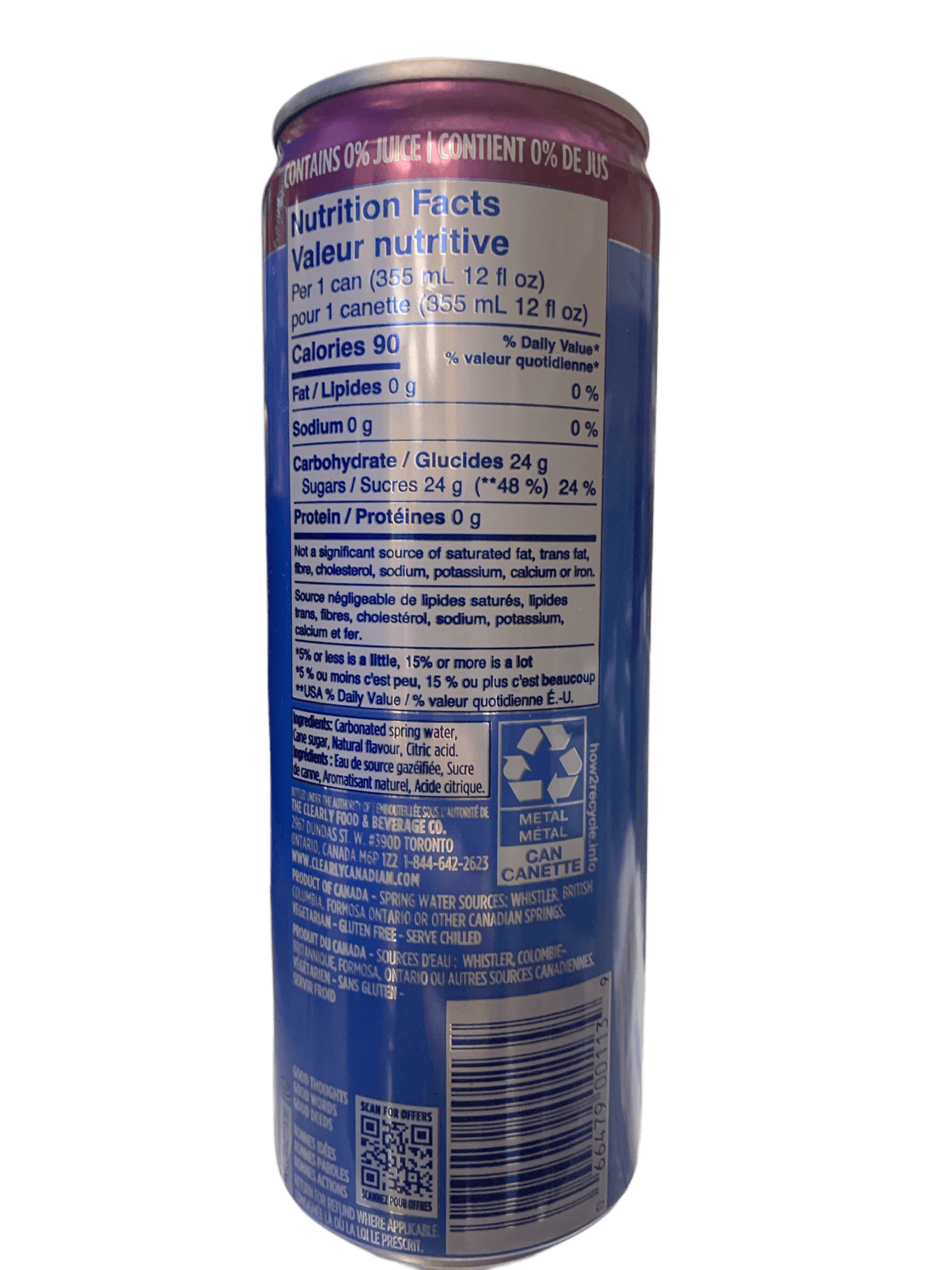 Clearly Canadian Sparkling Mountain Blackberry Cans 355ML - Canadian Edition