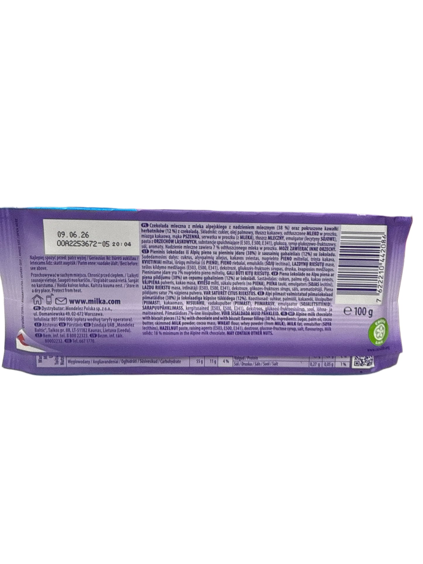 Milka Chips Ahoy Tamaño King Chocolate 100G - Edición Polonia