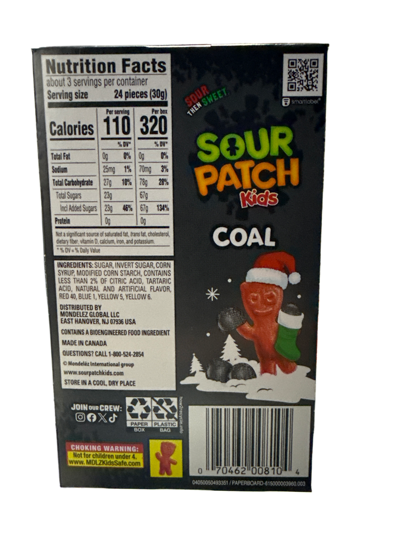 Caramelos festivos suaves y masticables SOUR PATCH KIDS Coal Black Raspberry, 3.1 oz