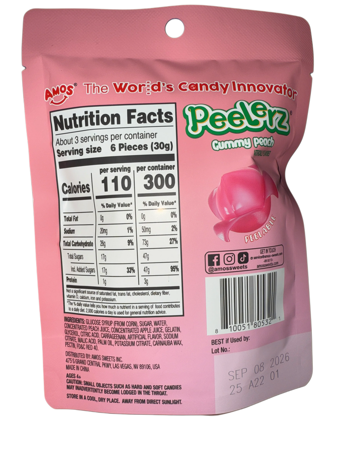 Amos Peelerz Gummy Peach 85G - U.S Edition